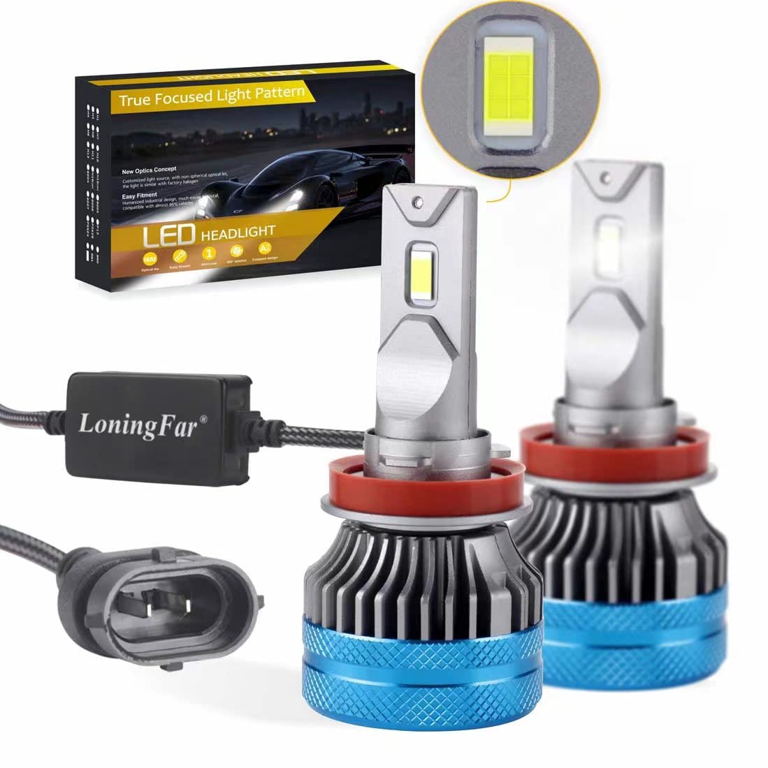 H8 H9 H10 H16 9005 HB3 LED Headlight Bulbs - 90W 18000LM Super Bright 6500K Cool White, IP65 Waterproof, 300% Brighter Than Halogen, Plug and Play Installation - Perfect for Daytime Running Lights & Night Driving (Pack of 2)