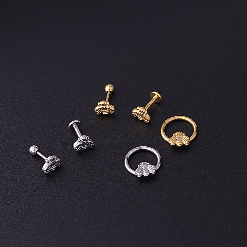 20G Cartilage Labret Back Stud Bee Nose Clicker Septum Ring - Stainless Steel Body Jewelry for Piercing | Perfect for Nose, Ear, Septum & Lip Piercings | HSPJ682