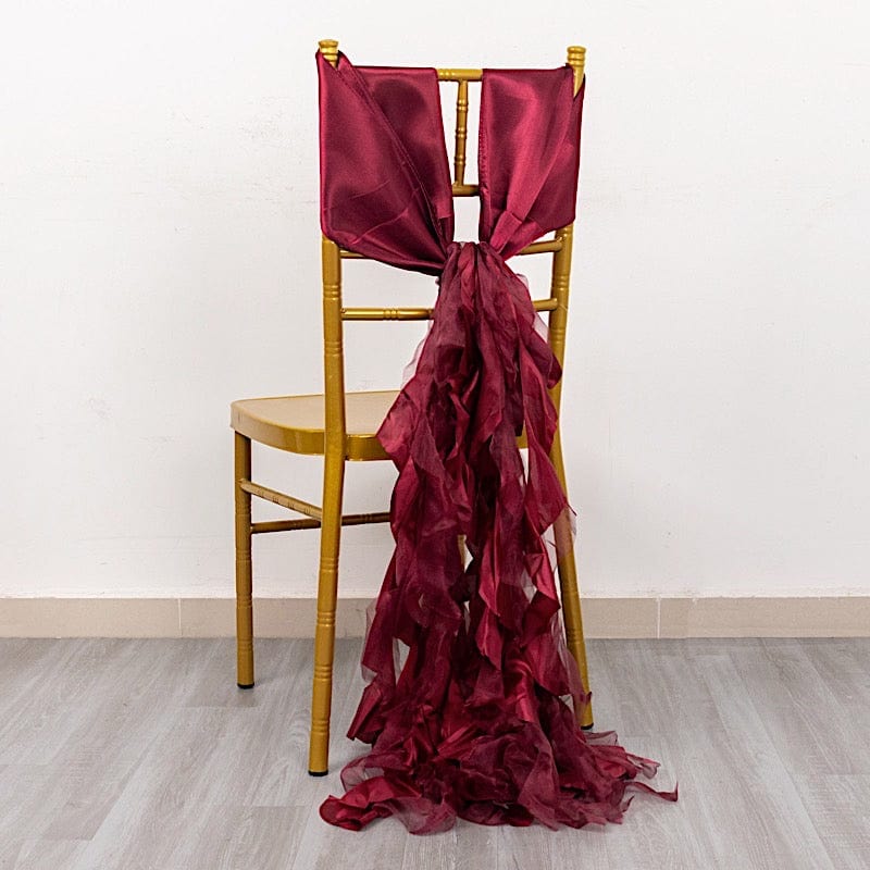 5 Pack Curly Willow Chiffon Satin Chair Sashes - Elegant Wedding Decor, Bridal Shower & Party Chair Ribbons for Banquet, Reception, and Special Events
