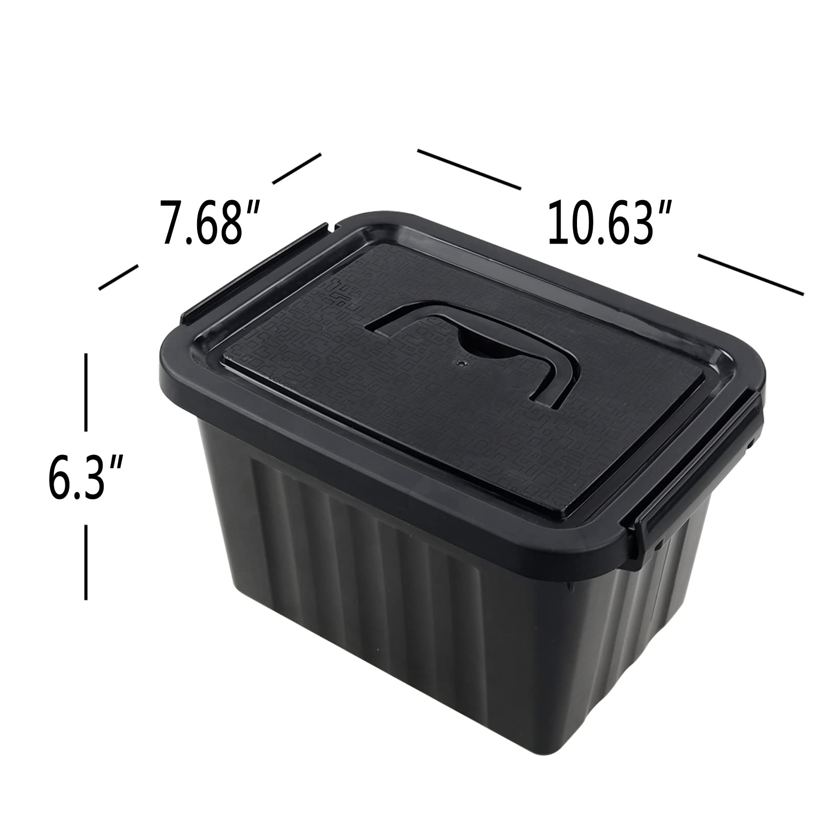 Black Plastic Storage Bins with Lids and Latches - 6 Pack Small Stackable Organizing Containers for Home, Office, Garage & Closet Organization