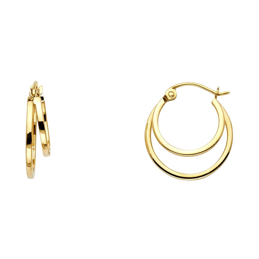 14K Yellow Gold 2-Line Hollow Hoop Earrings - 18mm Dainty Everyday Hoops for Women | Perfect for Work, Date Night & Casual Outfits