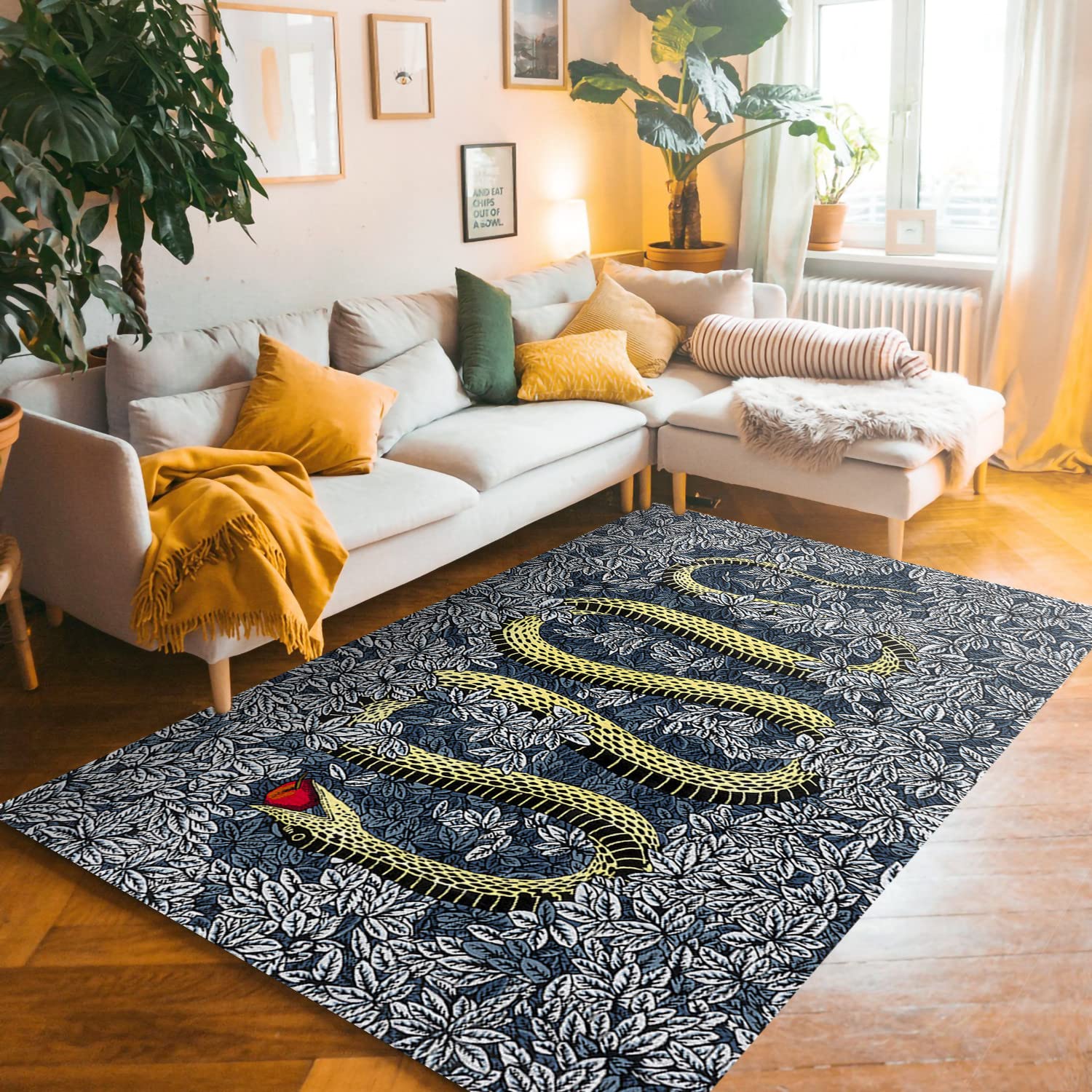3x5 ft Elegant Gothic Snake Area Rug - Halloween Home Decor, Witchy Serpent Rug for Living Room, Bedroom & Dorm | Animal Print, Nautical Theme, Funny Snake Design