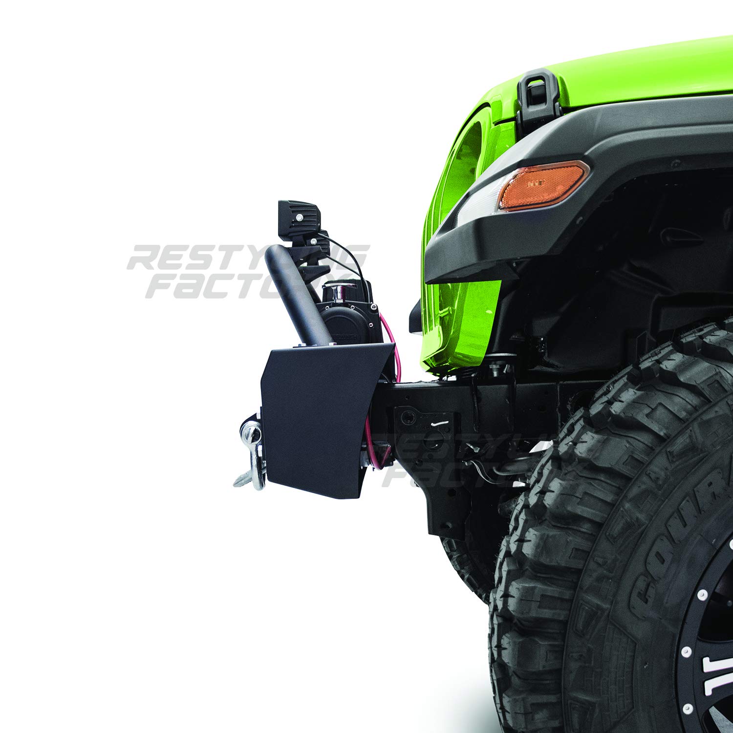 Black Textured Stubby Front Bumper with Fog Light Holes, 2x D-Ring & Winch Plate for 2018-2021 Jeep Wrangler JL - Off-Road Protection & Style Upgrade for Adventure & Trail Riding