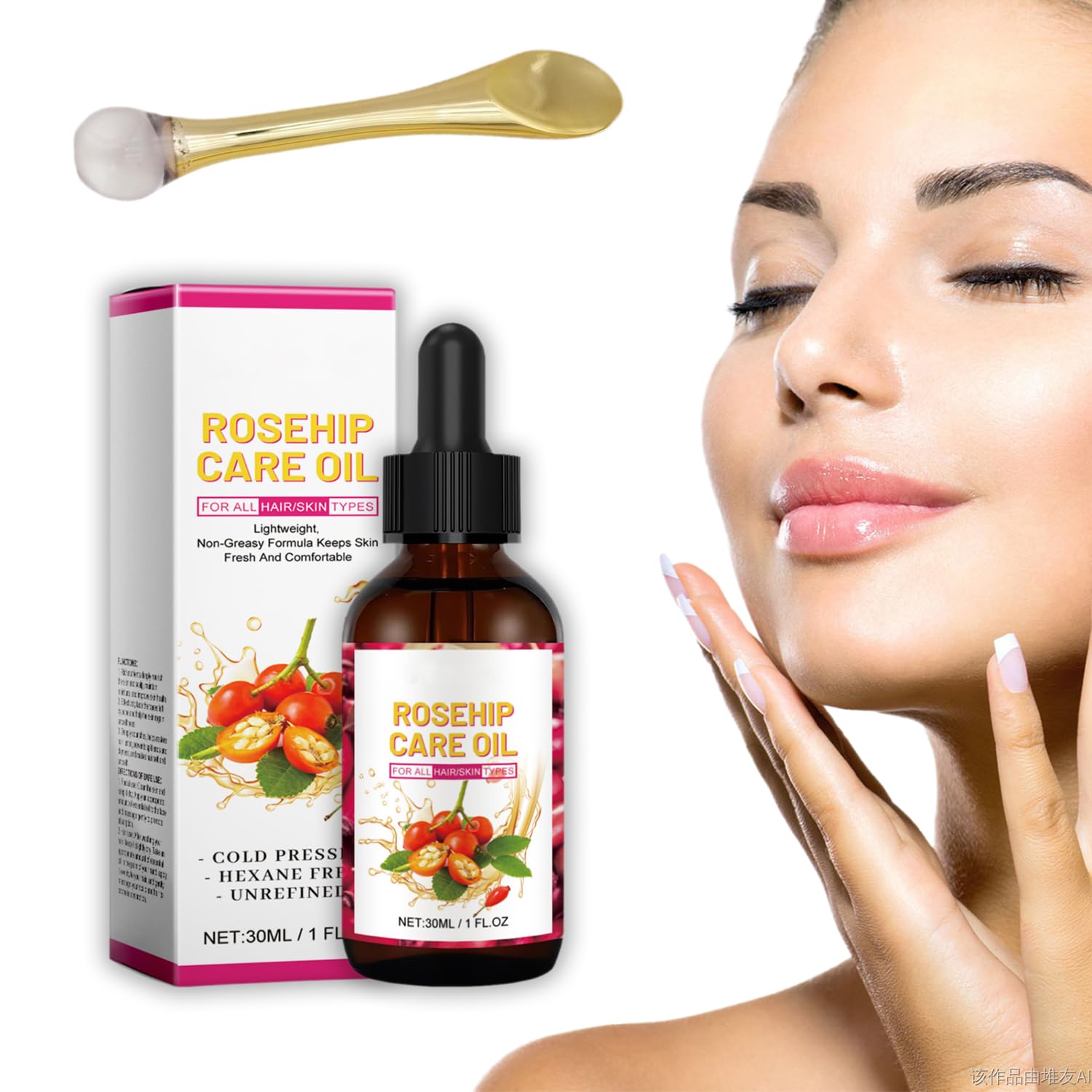 Organic Cold Pressed Rosehip Face Oil for Women - Hydrating & Anti-Aging with Sweet Almond, Rosemary & Jojoba Oils (1oz) - Perfect for Dry Skin Care & Nighttime Facial Routine