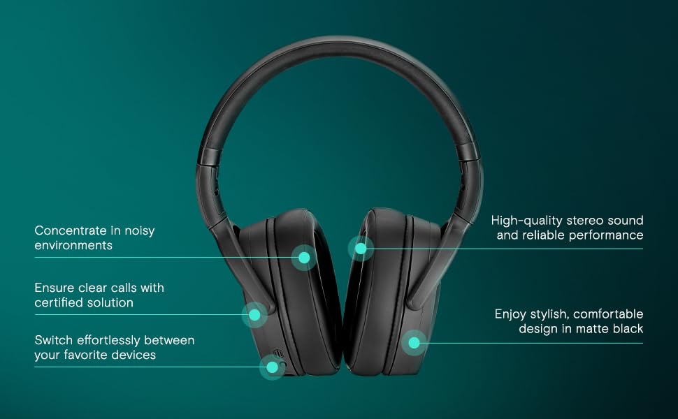 EPOS Adapt 360 Black Wireless Bluetooth Headphones with ANC - Dual-Sided Dual-Connectivity Over-Ear Headset for Mobile & Softphone | Teams Certified | Perfect for Office Calls, Gaming & Music Listening