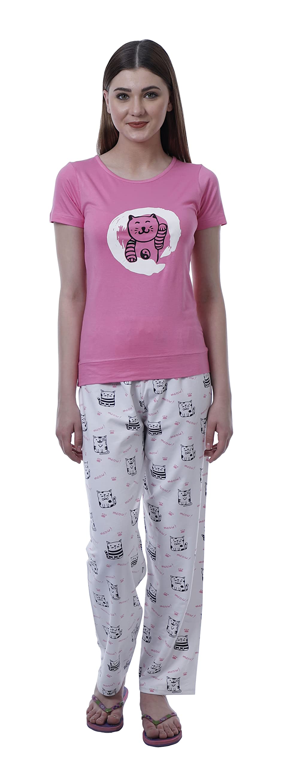 Inkmeso 2-Piece Women's Soft Jersey Pajama Set - Cute Sleepwear Top & Pants for Cozy Nights & Relaxing at Home