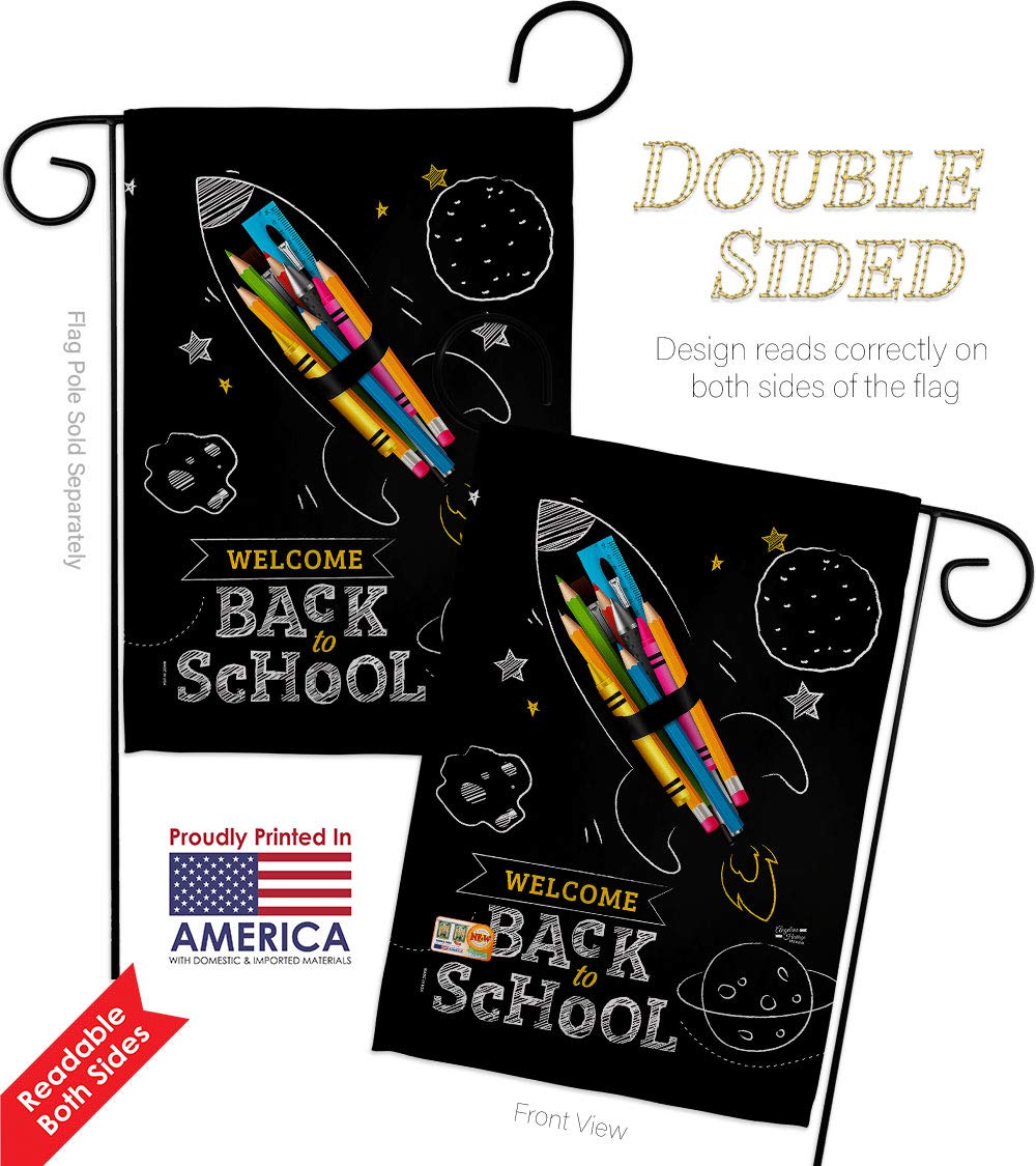 Double-Sided Welcome Back to School Garden Flag - 13x18.5 Inch Teacher & Student First Day Decoration, Yard Banner, Classroom Supplies, Made in USA | Perfect for Front Porch, School Entrance & Teacher Appreciation Gifts