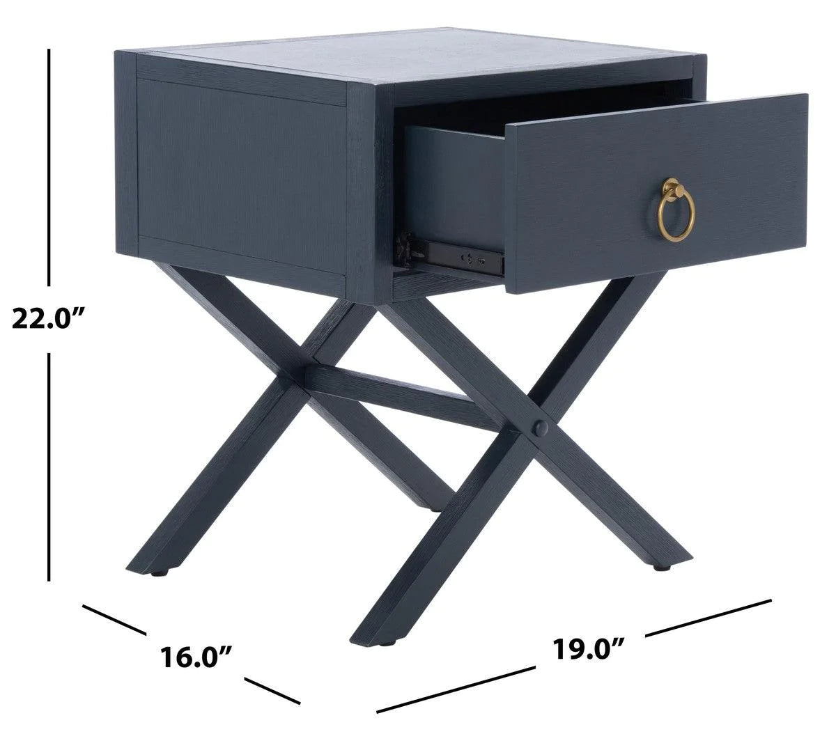 Modern Navy Blue Nightstand with One Drawer - Stylish Cross Base Design for Bedroom, Living Room, or Office
