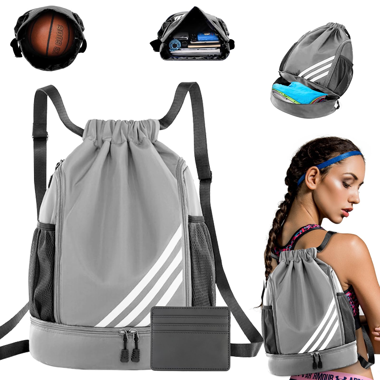 WDJLNZB Waterproof Foldable Drawstring Backpack - Lightweight Sports Gym Bag for Men & Women - Perfect for Football, Swimming, Beach & Travel - Durable Fabric Drawstring Sack for Workouts, Yoga & Outdoor Activities