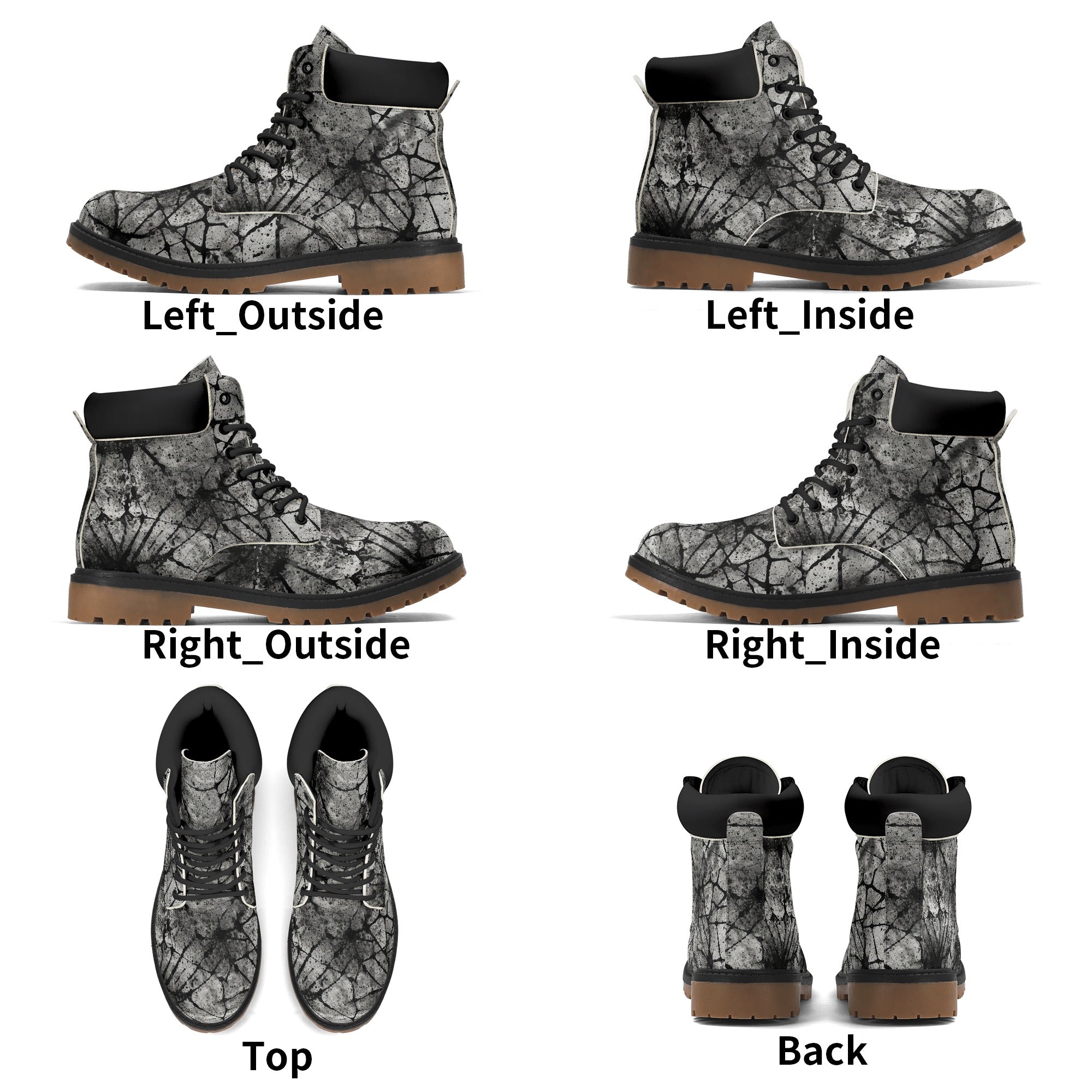 Gothic Style Grey and Black Leather Boots with Brown Outsole - All Season Waterproof Ankle Boots for Women, Perfect for Halloween, Cosplay, and Everyday Fashion