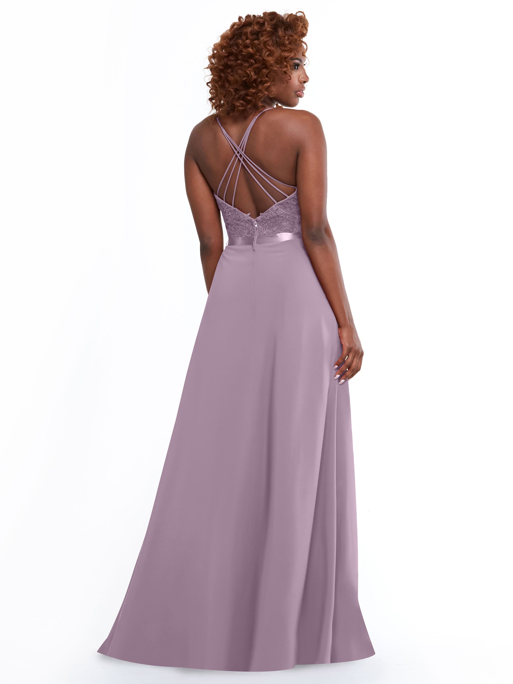 Elegant A-Line Stretch Chiffon Bridesmaid Dress with Lace Bodice & Sash - Perfect for Weddings, Formal Events & Special Occasions