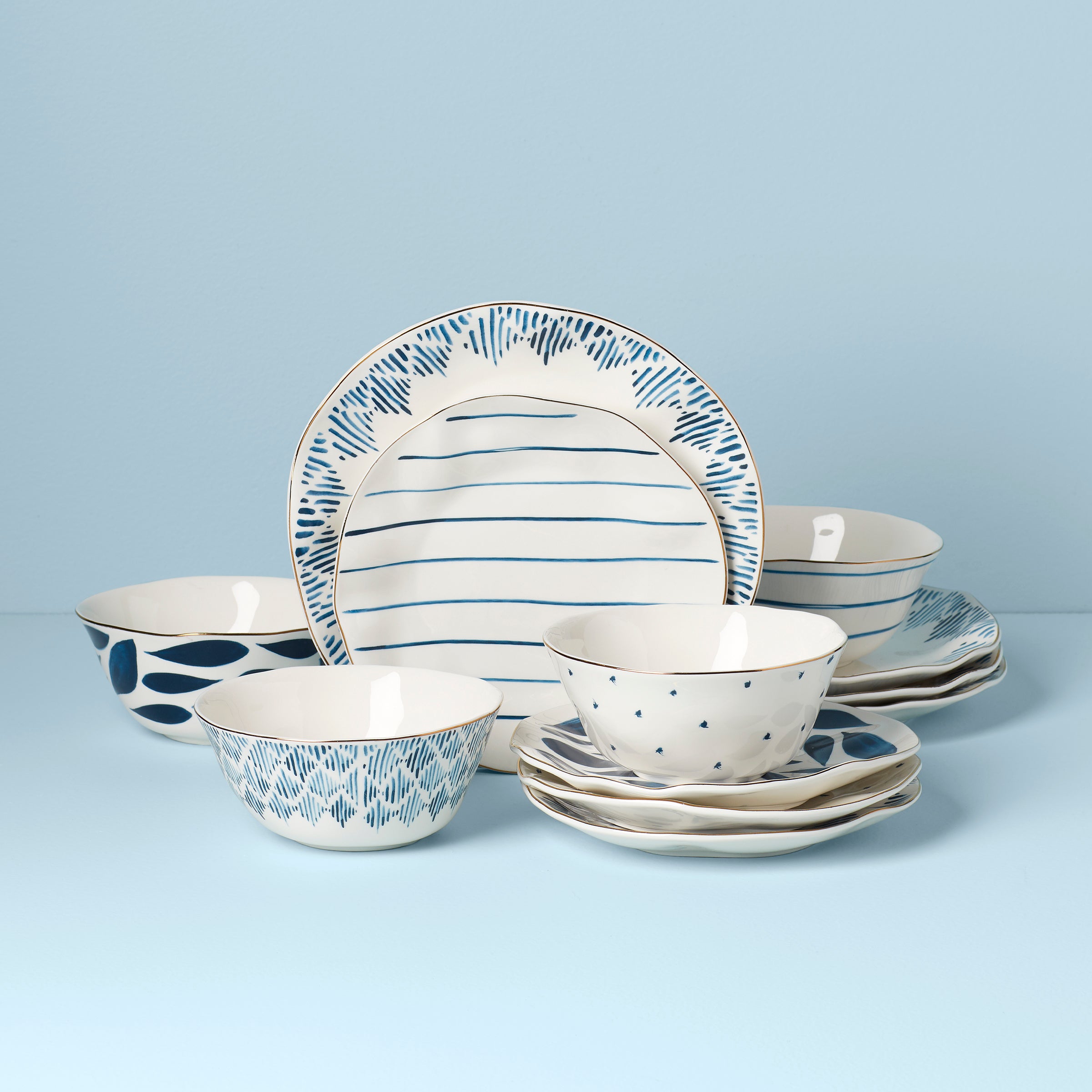 Blue Bay 12-Piece Dinnerware Set - Porcelain Plates, Bowls & Mugs - Elegant Dinnerware for Family Meals, Parties & Restaurant Use