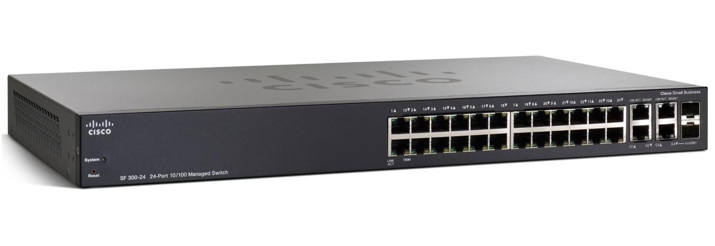 Cisco SF300-24 24-Port 10/100 Managed Switch with Gigabit Uplinks - Ideal for Small Business Networks & Office IT Infrastructure
