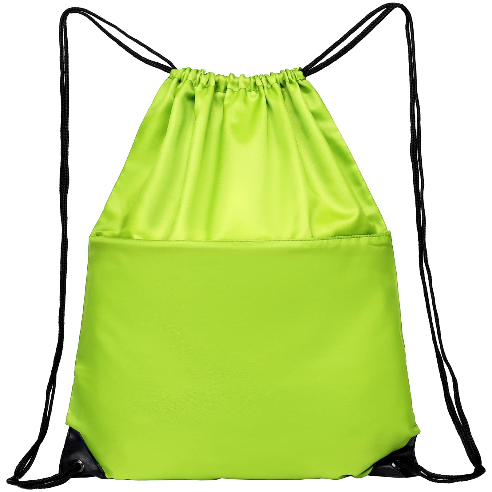 MISSMOON 210D Nylon Drawstring Backpack - Foldable Sports Gym Tote Bag with Zipper Side Pocket for Men & Women (Apple Green) | Perfect for Workouts, Travel, School & Outdoor Activities