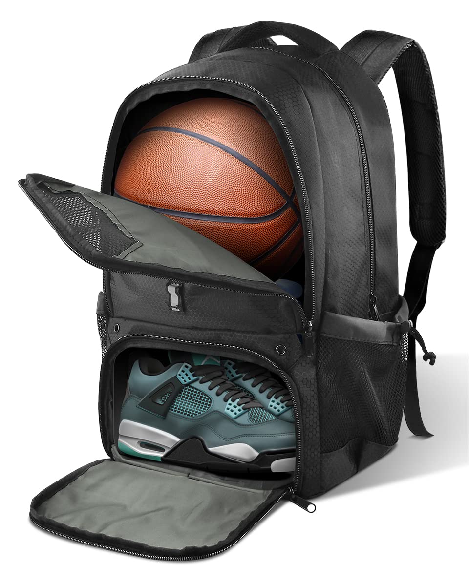 BROTOU Soccer Backpack with Ball Compartment - Large Capacity Sports Equipment Bag for Basketball, Volleyball, Football - Durable Gym Backpack for Men & Women - Perfect for Training, Games & Travel