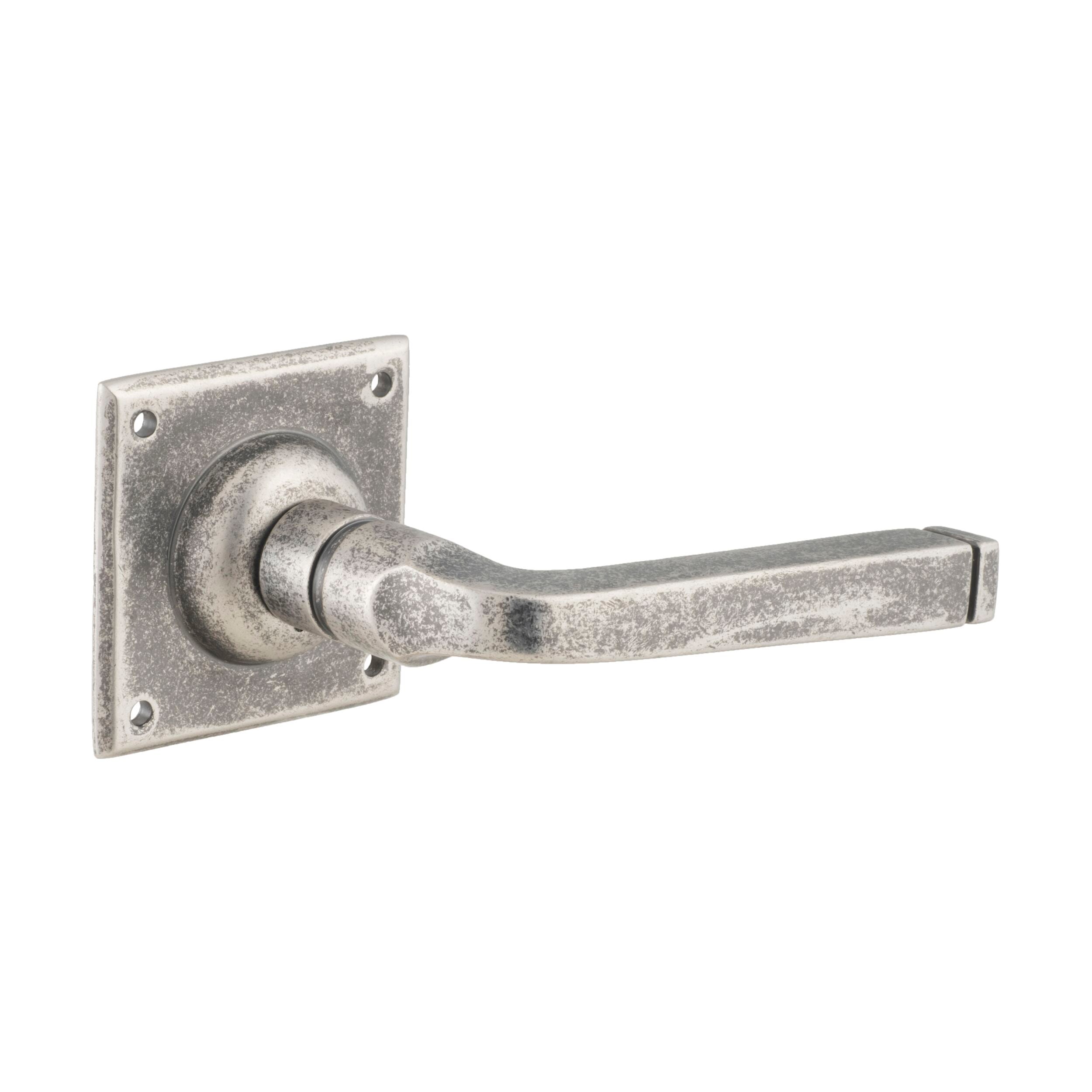 Menton Square Rose Door Lever Set in Rumbled Nickel - 60mm x 60mm x 70mm (HxWxD) - Perfect for Modern Home Interior & Office Doors