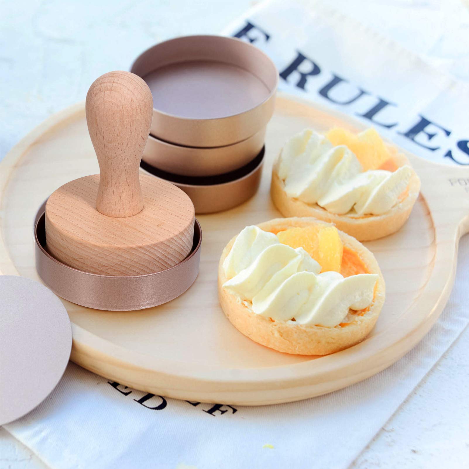 DOITOOL Wooden Tart Tamper Set - Pie Pastry Dough Press Tool with Egg Tart Pan Mold for Baking Mini Tarts, Cheesecakes, Pasta & Desserts | Perfect for Home Bakers, DIY Pastry Making & Professional Kitchen Use