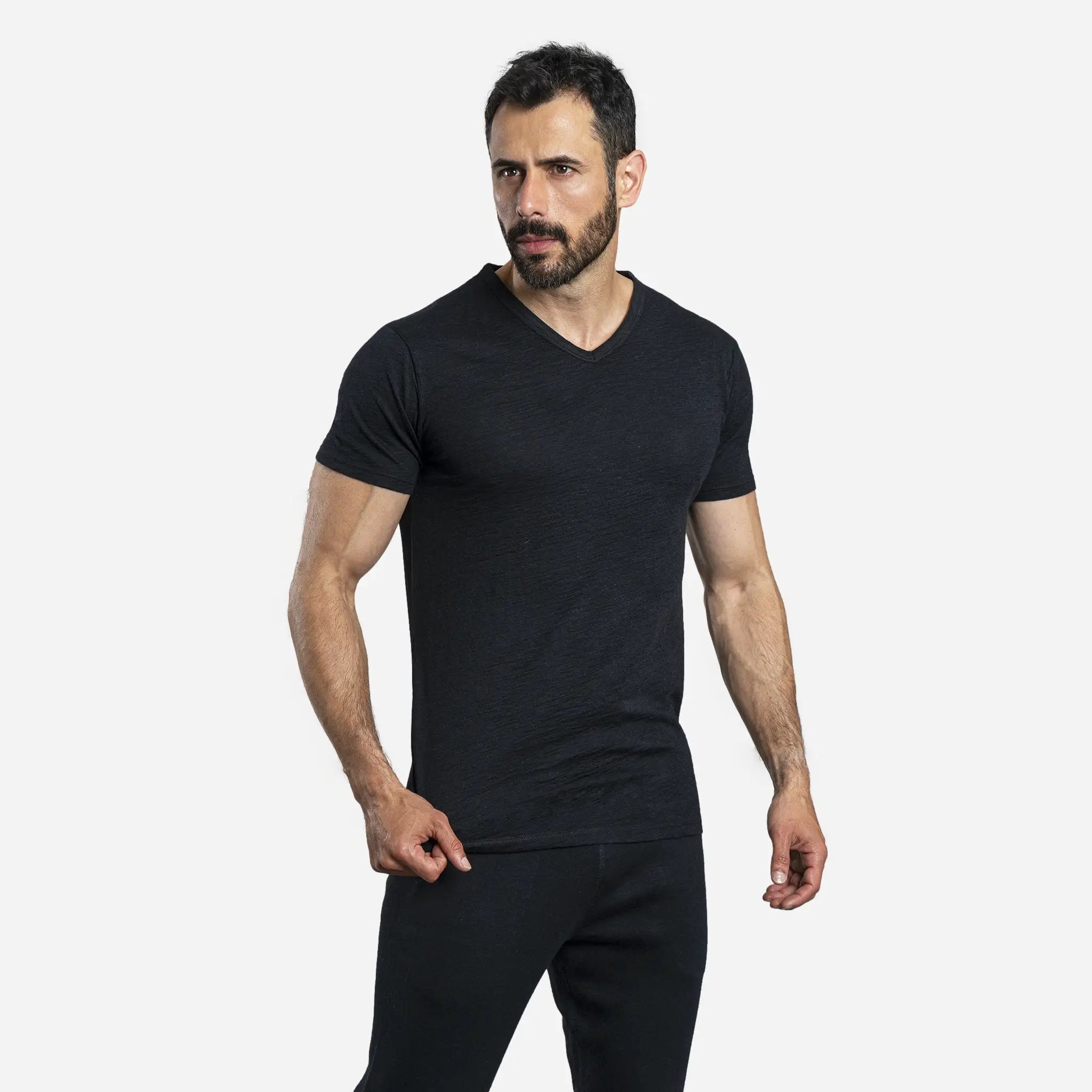Ultralight Men's Alpaca Wool V-Neck T-Shirt - 160 GSM Soft Breathable Tee for Outdoor Hiking & Casual Wear