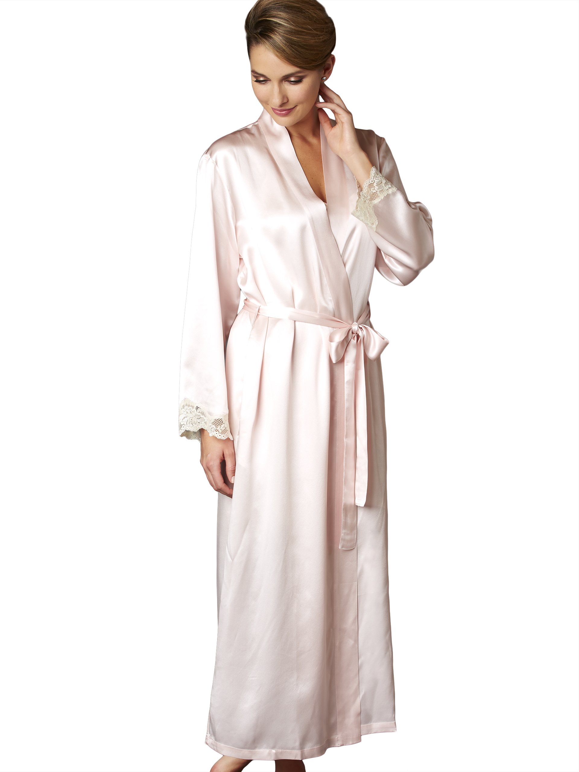 Luxury Women's 100% Pure Silk Robe with Lace Trim - Elegant Kimono Style Bathrobe for Spa, Bridal Shower & Honeymoon - Premium Gift Packaging for Valentine's Day & Anniversary