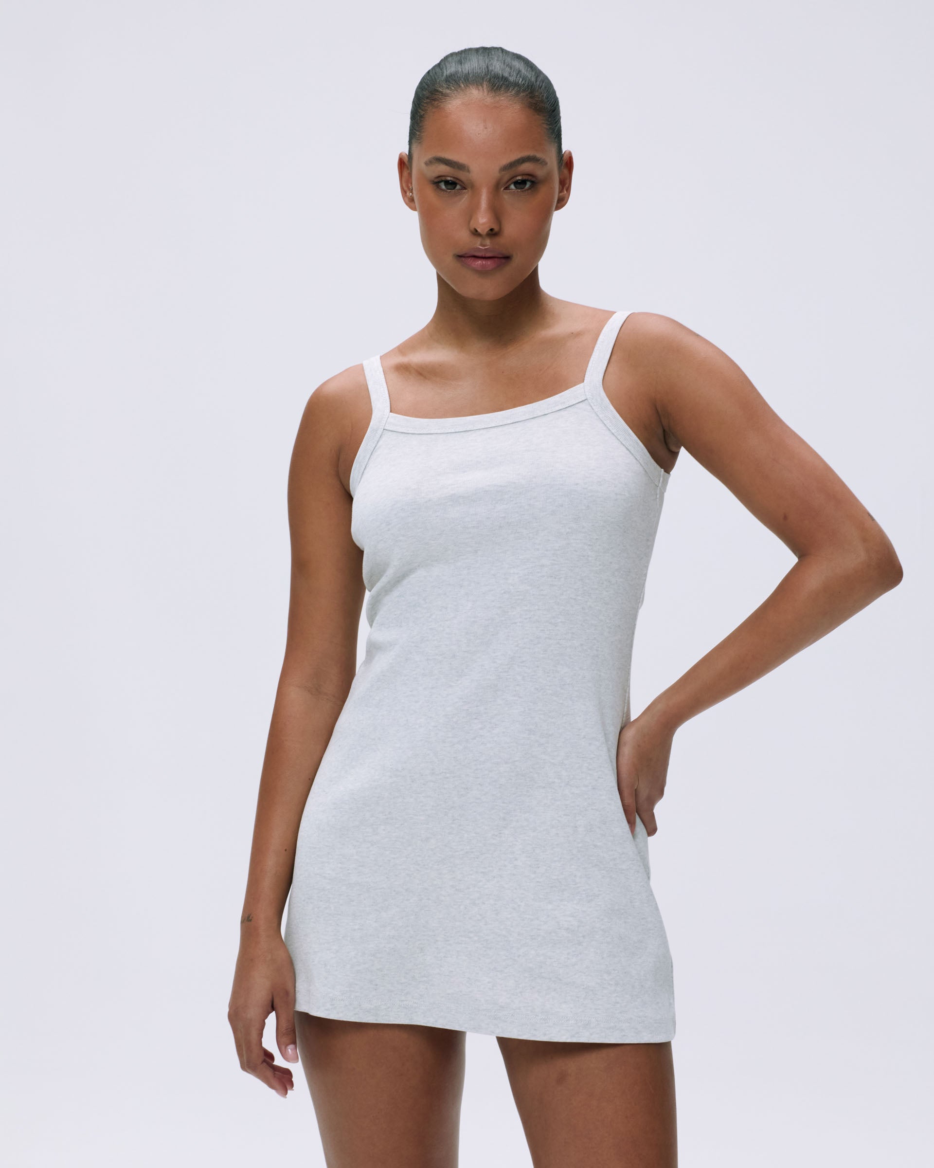 Stylish Rib Wide Binding Mini Dress in Light Grey Melange - Perfect for Casual Outings, Date Nights & Summer Parties