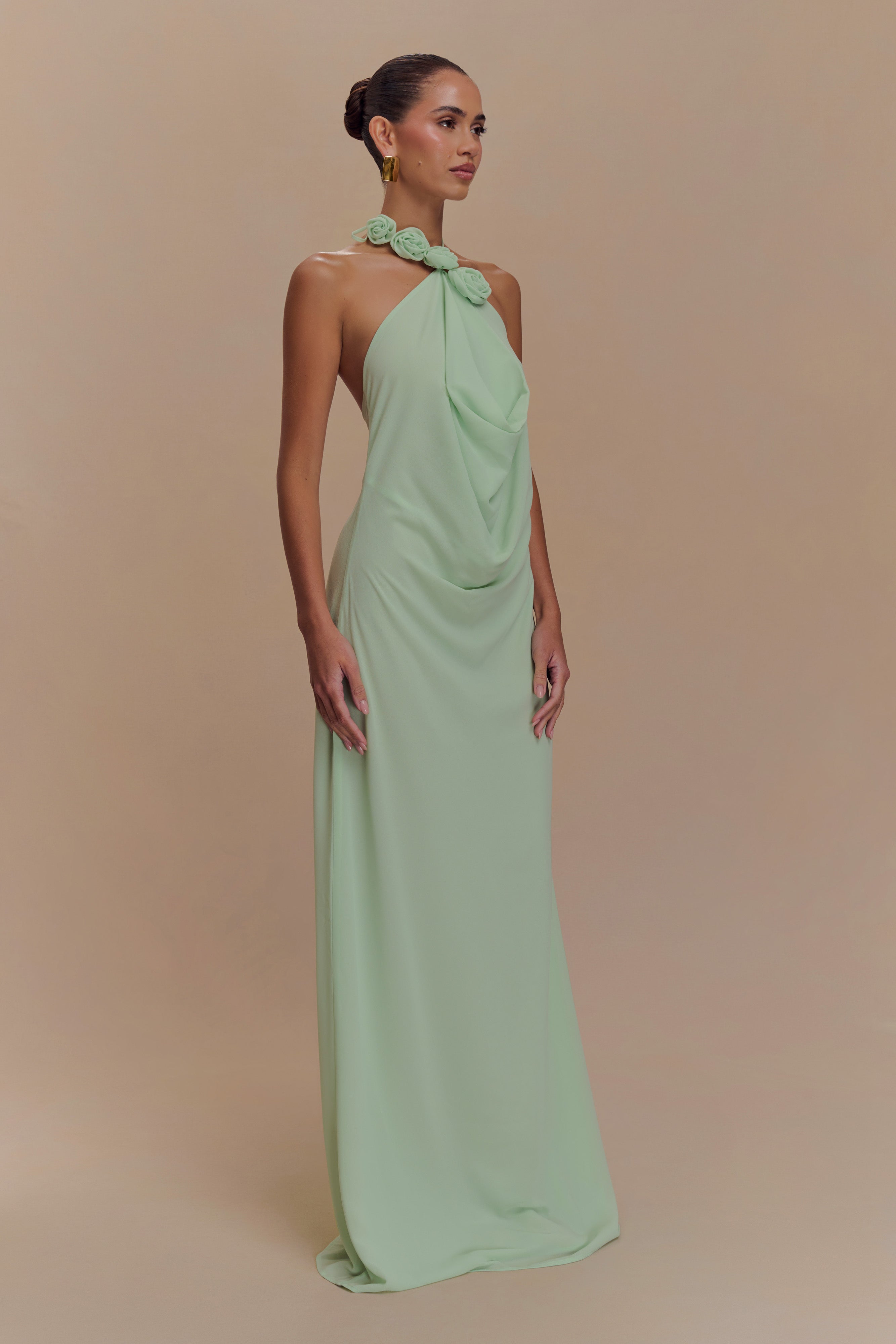 Rosalia Cowl Neck Maxi Dress for Women - Elegant Sage Green Long Dress with Flowy Silhouette - Perfect for Weddings, Parties & Evening Events