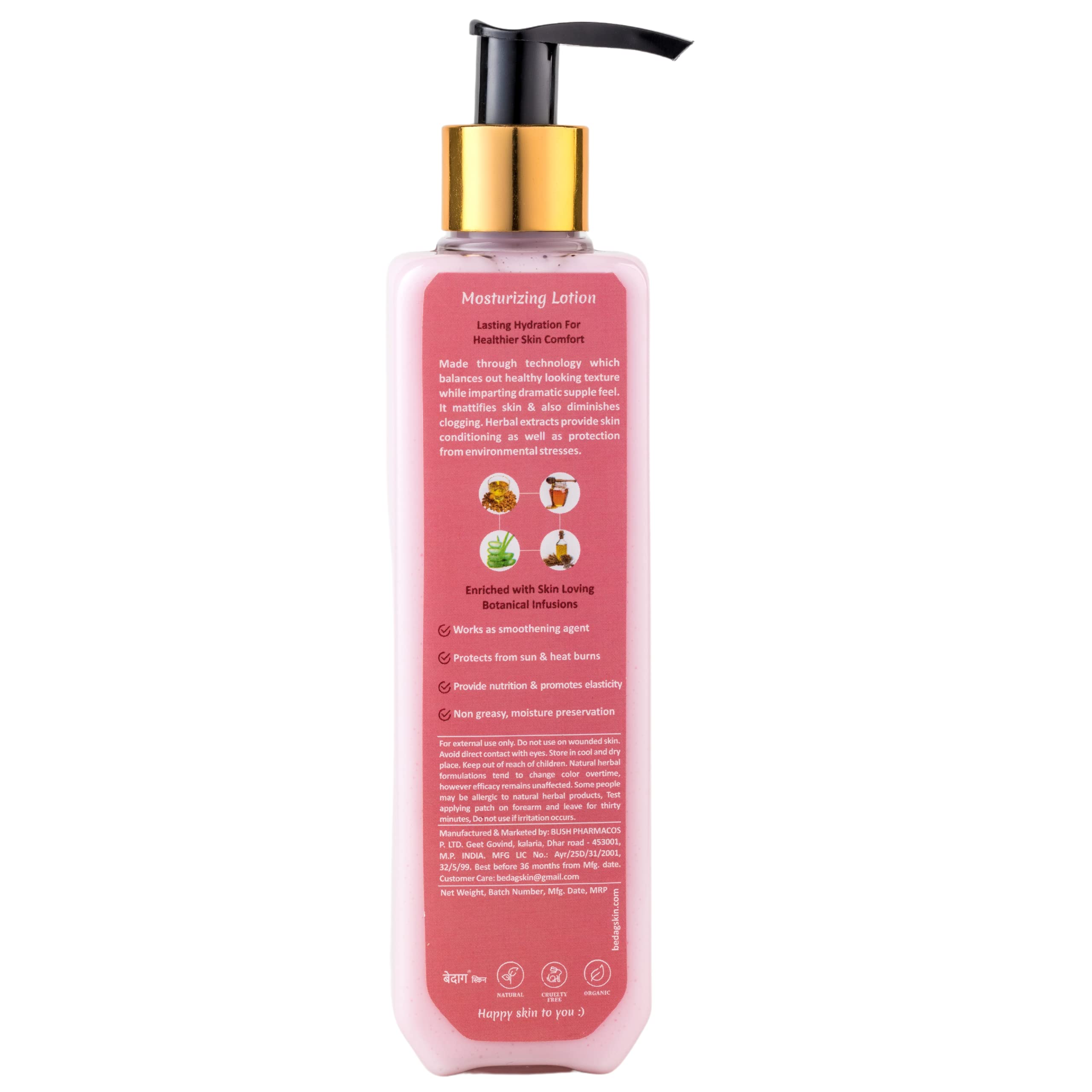 BEDAG Skin Moisturizing Lotion with Almond Oil, Aloe Vera, Wheat Germ Oil & Honey - 200mL Hydrating Body Lotion for Dry Skin - Perfect for Daily Use, After Shower & Night Care