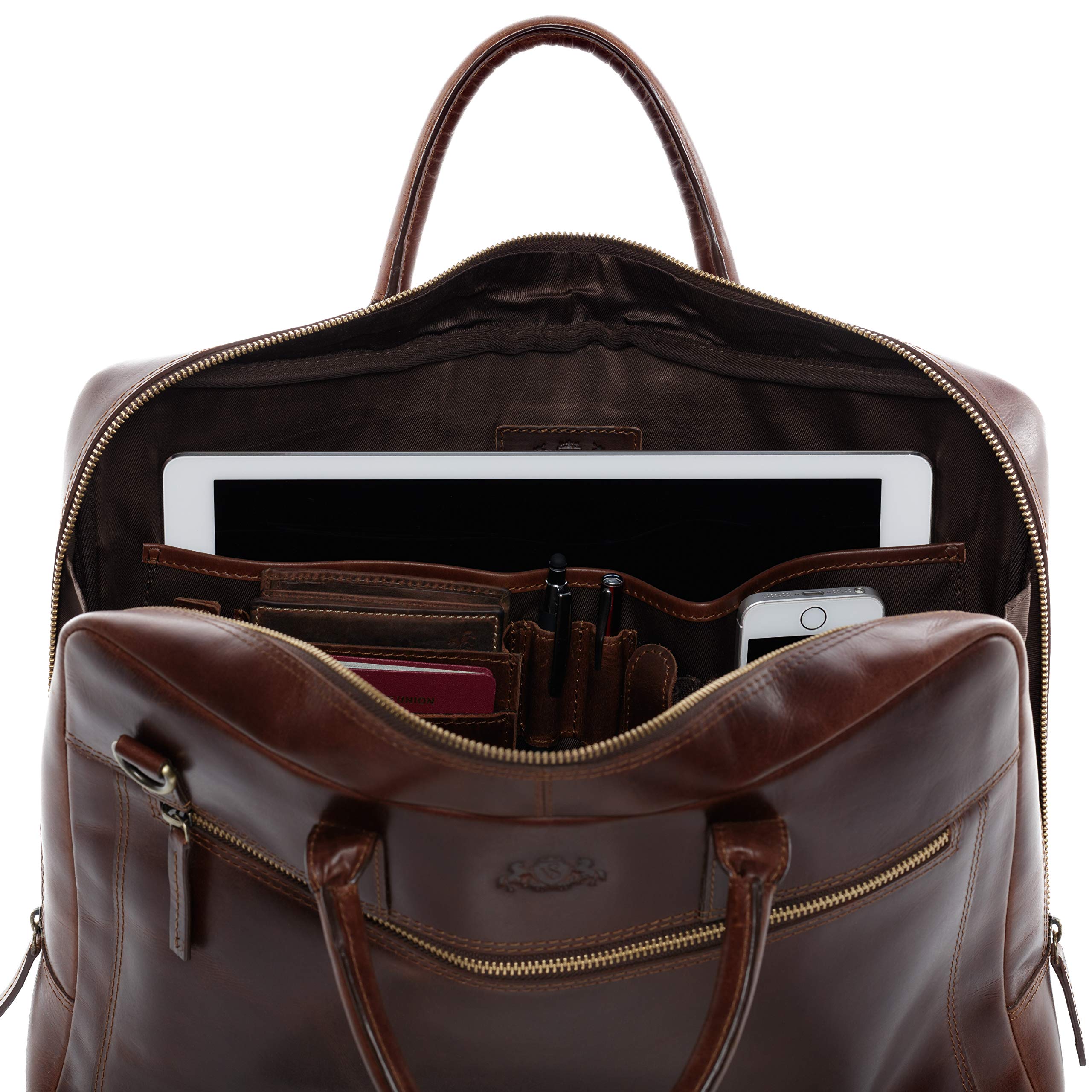 Premium Genuine Leather Laptop Briefcase for Business & Office - SID & VAIN DIXON Large Unisex Computer Bag in Brown - Perfect for Professionals, Commuters & Travelers