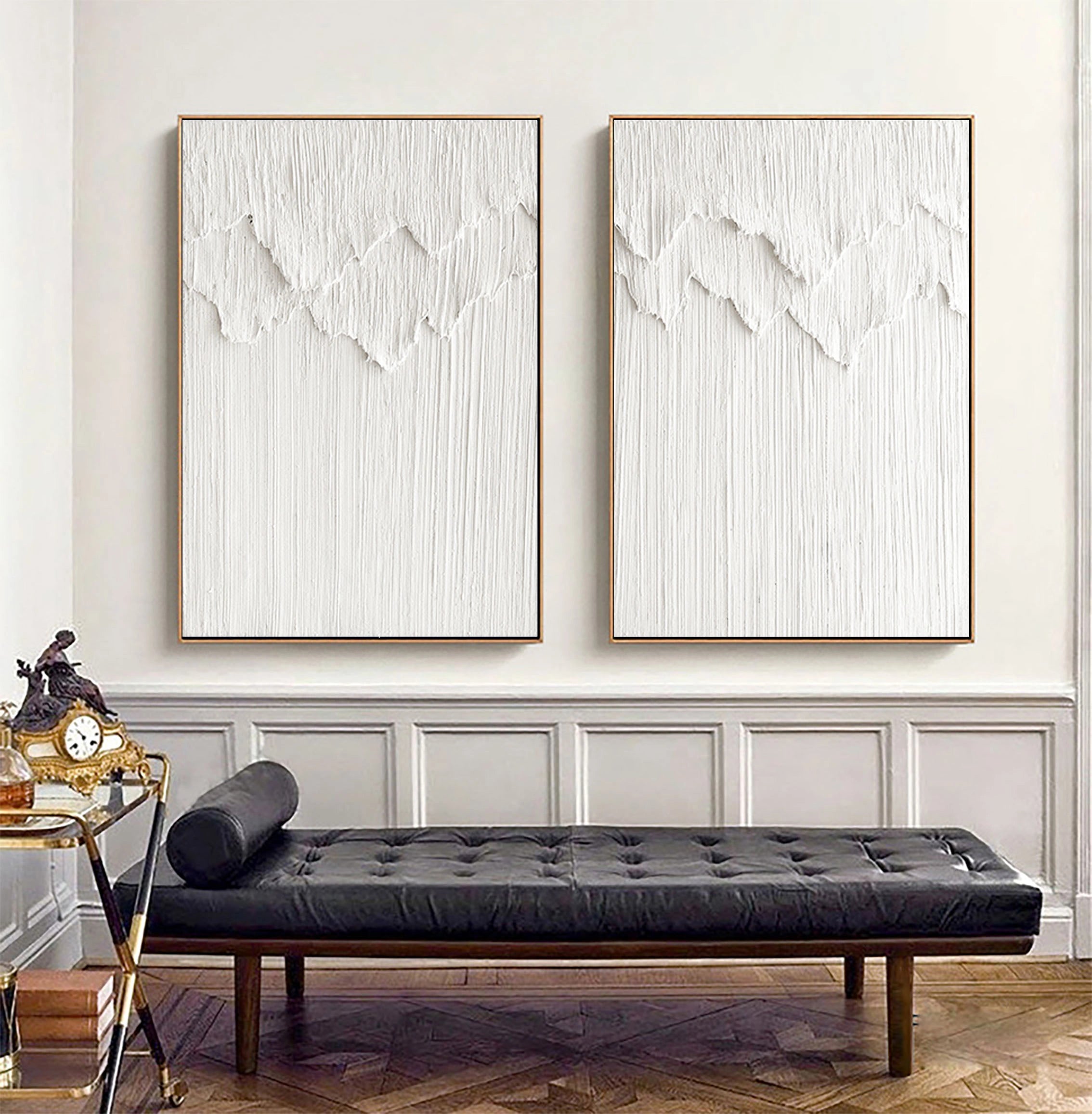 Minimalist Textured Plaster Art Paintings - Set of 2 Modern Abstract Wall Decor (#MM064) for Living Room, Bedroom & Office