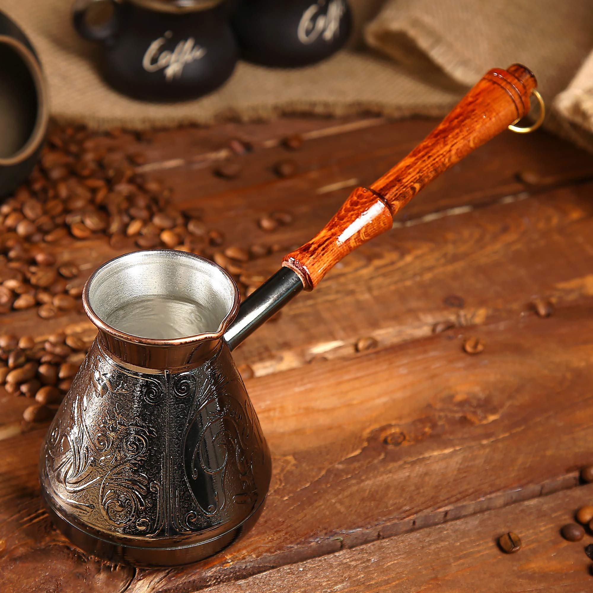Copper Turkish Coffee Pot 14oz - Vintage Engraved Ibrik for Home & Cafe