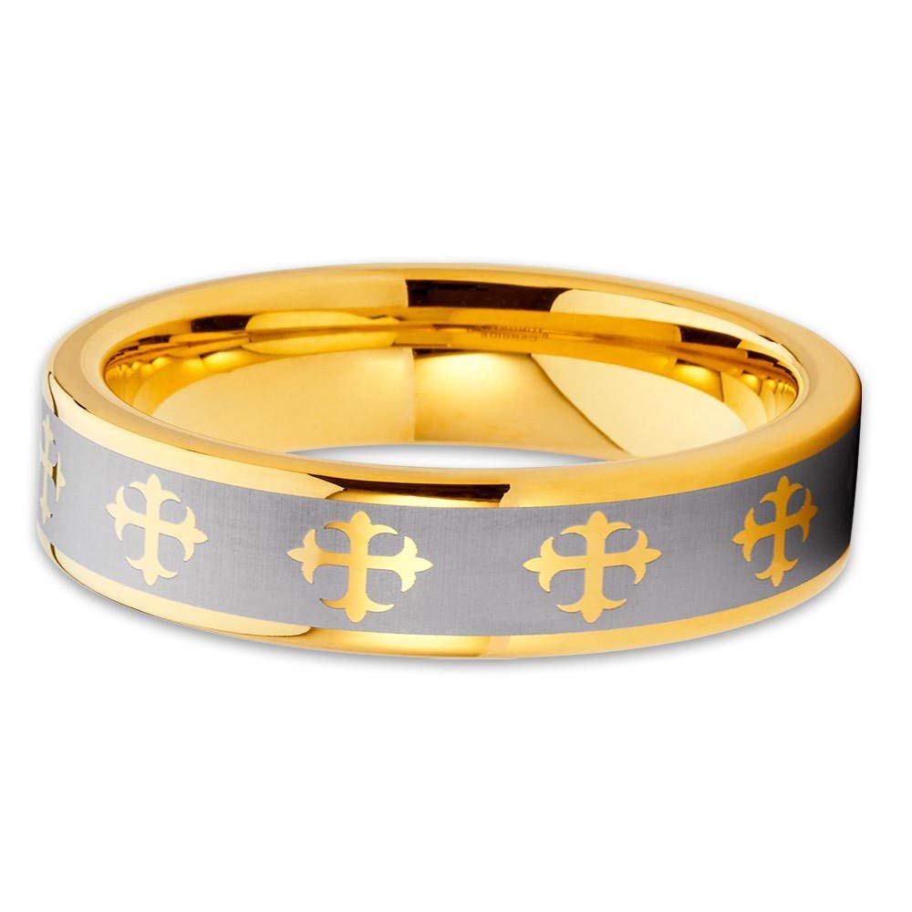 5mm Yellow Gold Tungsten Ring - 18k Yellow Gold Plated Tungsten Carbide Wedding Band for Men & Women - Comfort Fit, Durable & Scratch Resistant - Perfect for Engagement, Anniversary & Everyday Wear