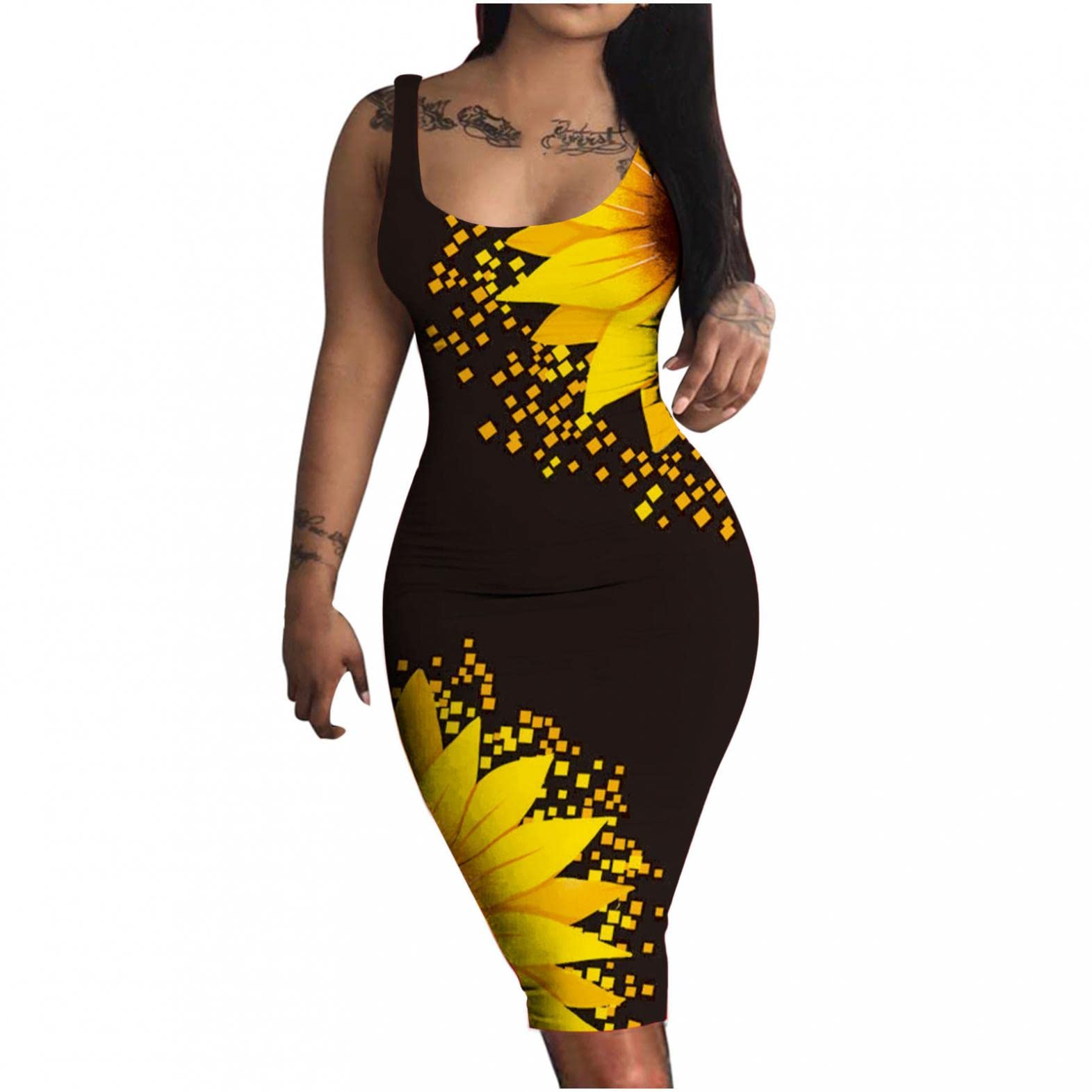 Sexy Floral Printed Strappy Bodycon Dress for Women - Summer Casual Sleeveless Slim Fit Tank Dress | Perfect for Beach, Party & Date Night