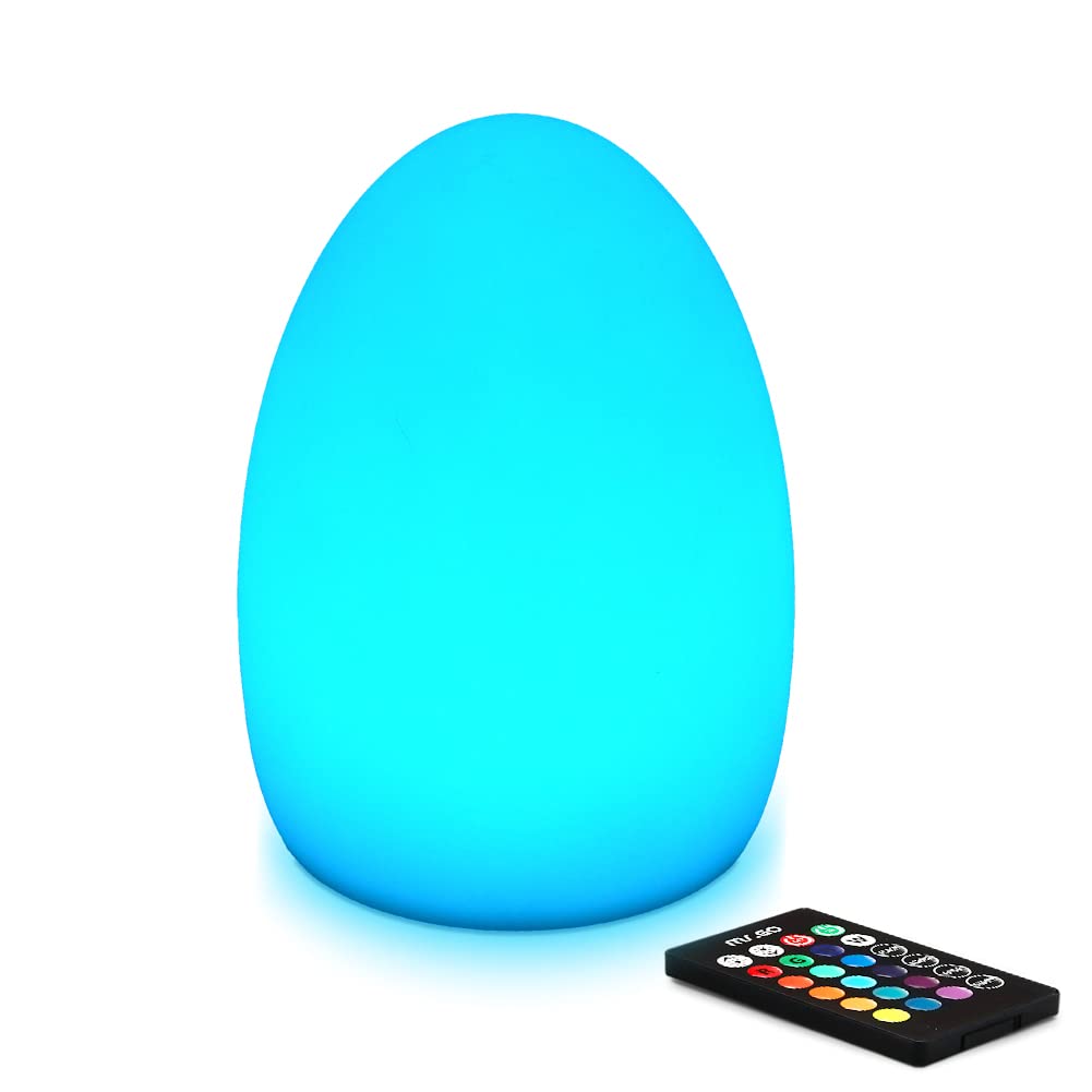 Mr.Go 8-Inch Rechargeable LED Egg Light - Dimmable Night Light with Remote Control, 16 Color Changing Modes & 8 Brightness Levels, Waterproof & Shockproof, Portable Bedside Lamp for Nursery, Kids Room, Bedroom Decor | Perfect for Night Feedings, Reading, Relaxation, Patio Parties & Home Ambiance Lighting