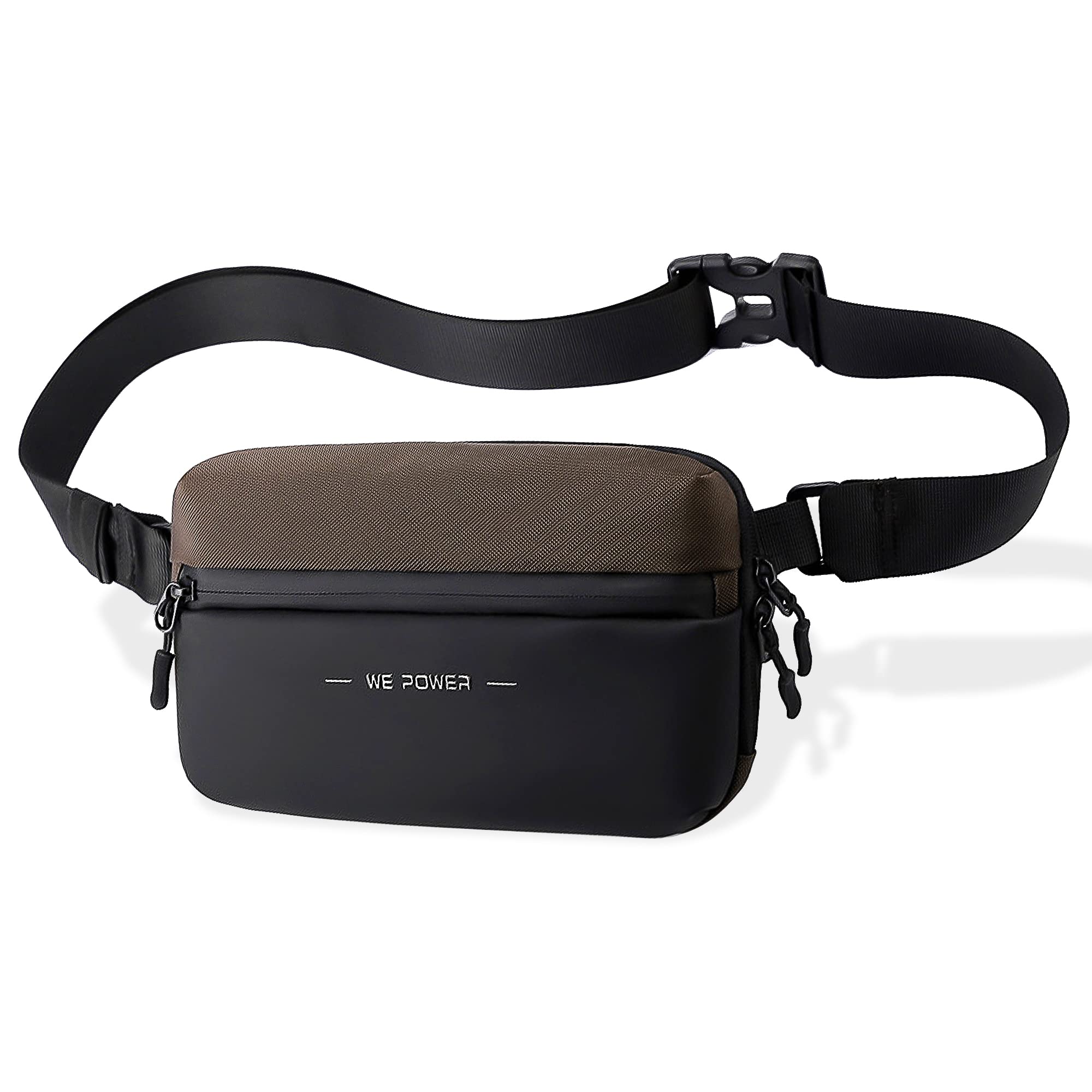 AOCINA Water Resistant Sling Bag for Women & Men - Multi-Pocket Waist Pack & Crossbody Bum Bag for Hiking, Running, Travel & Outdoor Activities (Black-Brown) - Perfect for Gym, Concerts & Daily Commute