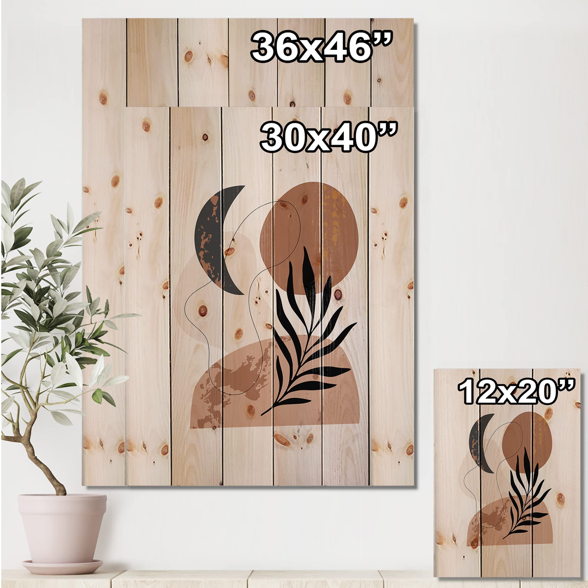 DesignQ Retro Terracotta Moon & Sun Wood Wall Art - Modern Abstract Pine Wood Wall Decor Panels for Living Room, Bedroom & Office Decor