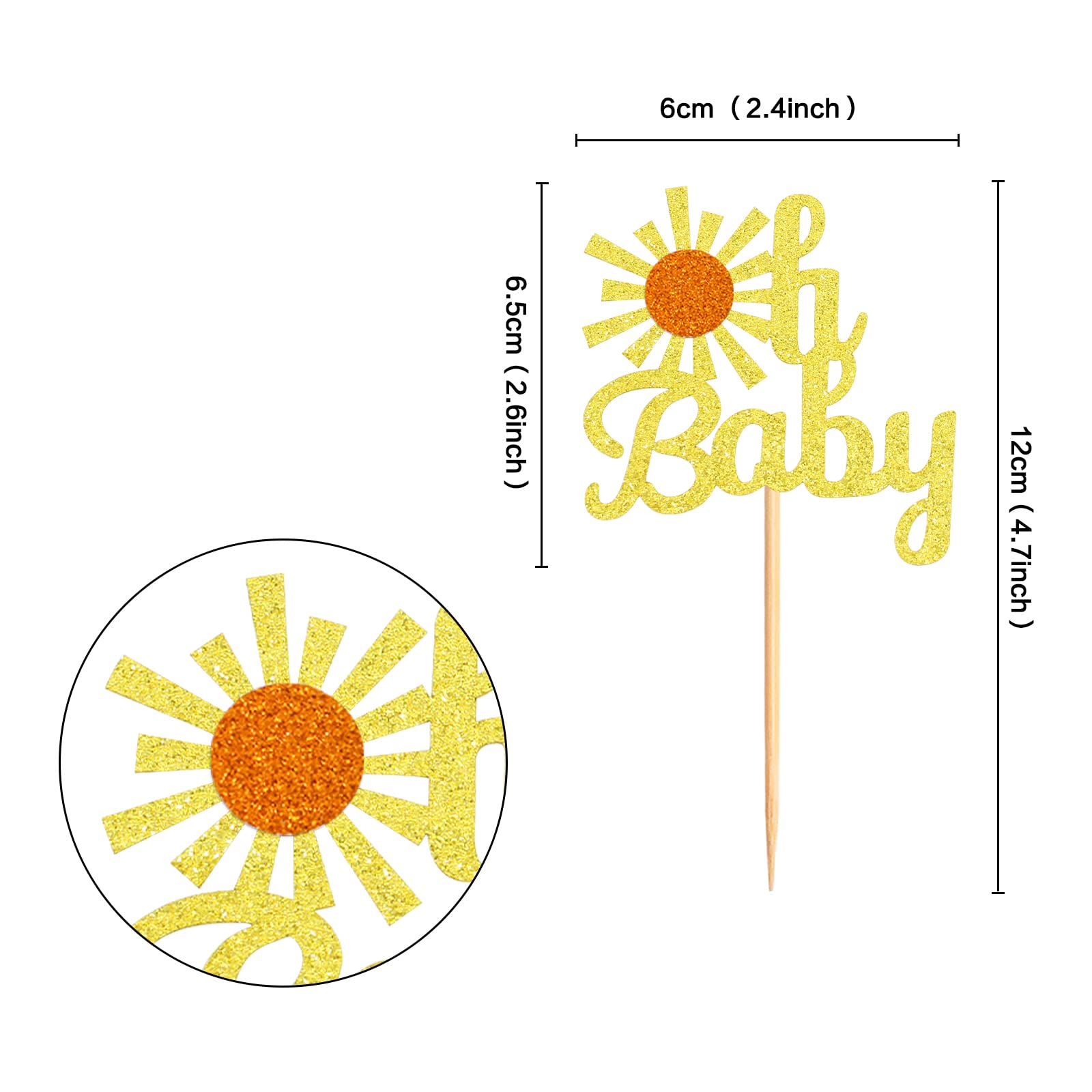 24 Pack Gold Sunshine Cupcake Toppers - Edible Cake Decorations for Wedding, Baby Shower & Birthday Party (Perfect for Summer Celebrations & Outdoor Events)