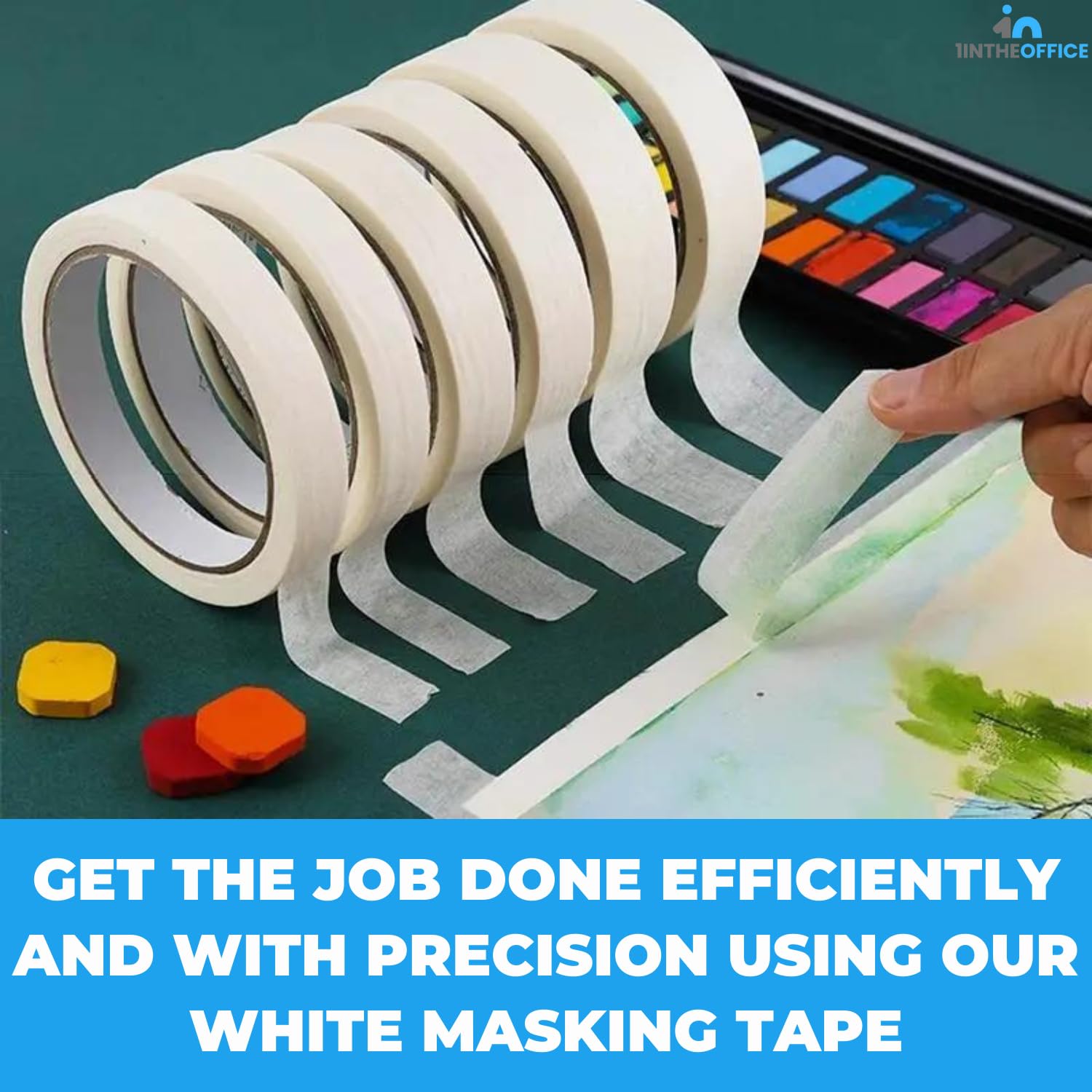 1InTheOffice 1 Inch Wide White Masking Tape - 0.94 x 60 Yards, 4 Pack Multipurpose Adhesive Tape for Painting, Labeling, Crafts & Office Use