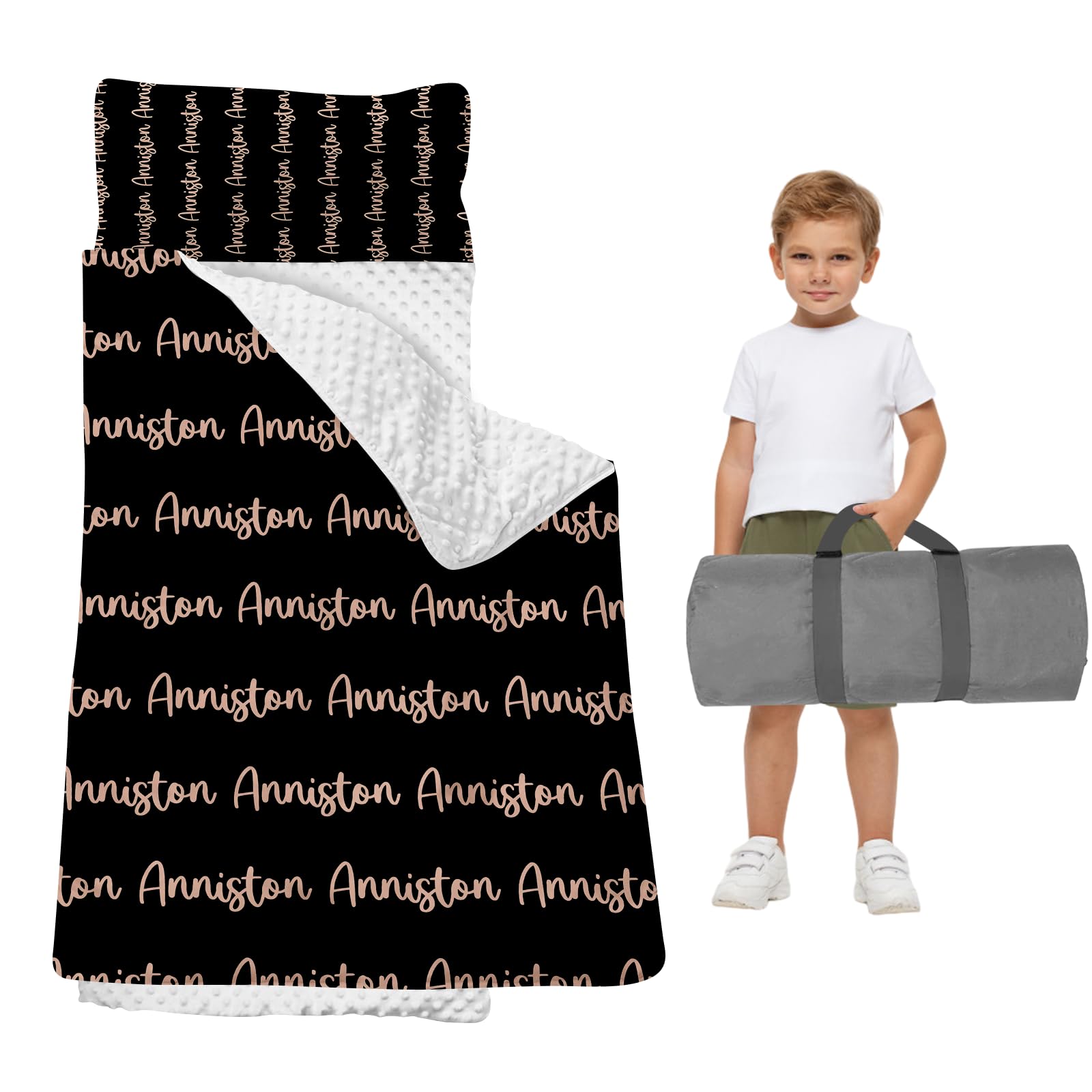 Personalized Duckbe Toddler Nap Mat for Daycare & Preschool - Portable Kids Sleeping Bag with Pillow & Blanket - Custom Name Kindergarten Nap Mat for Travel, Camping & Classroom Use - Black & Pink Options