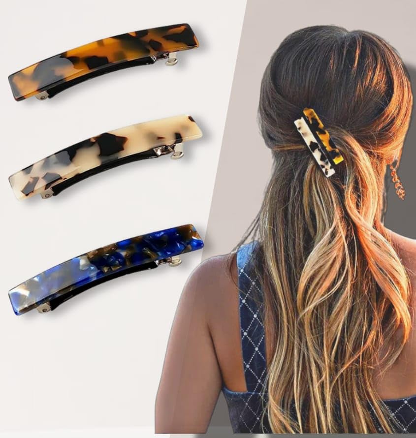 INHEAVEN 3-Piece Tortoise Shell Acetate Hair Clips - French Style Hair Barrettes for Women with Thick or Thin Hair - Perfect for Work, Weddings & Everyday Styling