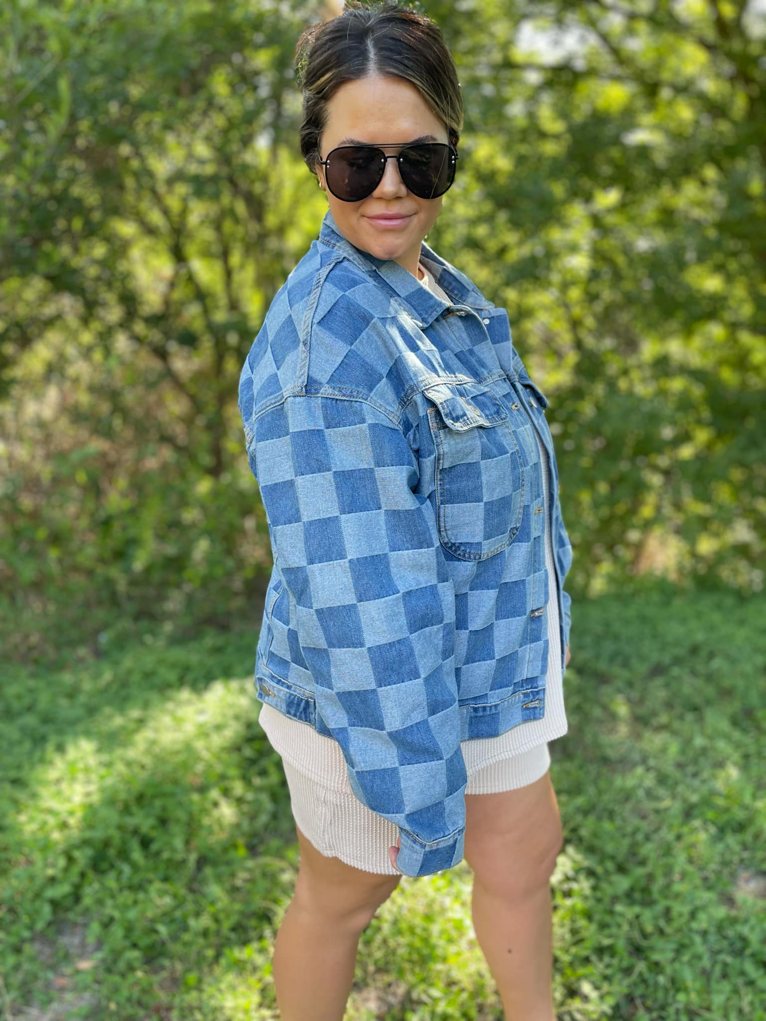 PREORDER: Stylish Checkered Denim Jacket for Men & Women | Trendy Overshirt for Casual Outfits & Streetwear Fashion