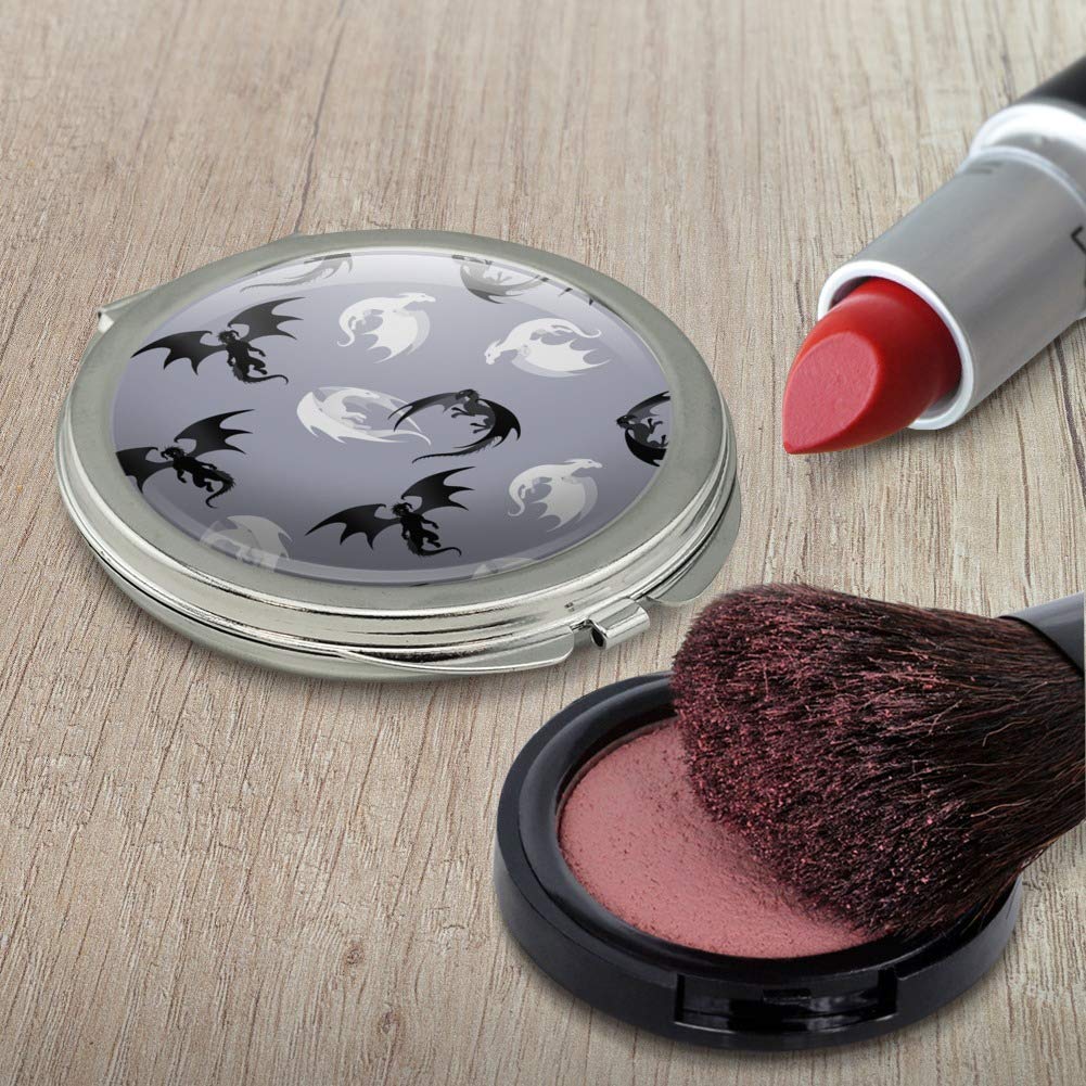 Black and White Dragon Pattern Travel Makeup Mirror Compact Purse - Portable Handbag for Women, Perfect for Travel, Parties & Everyday Use