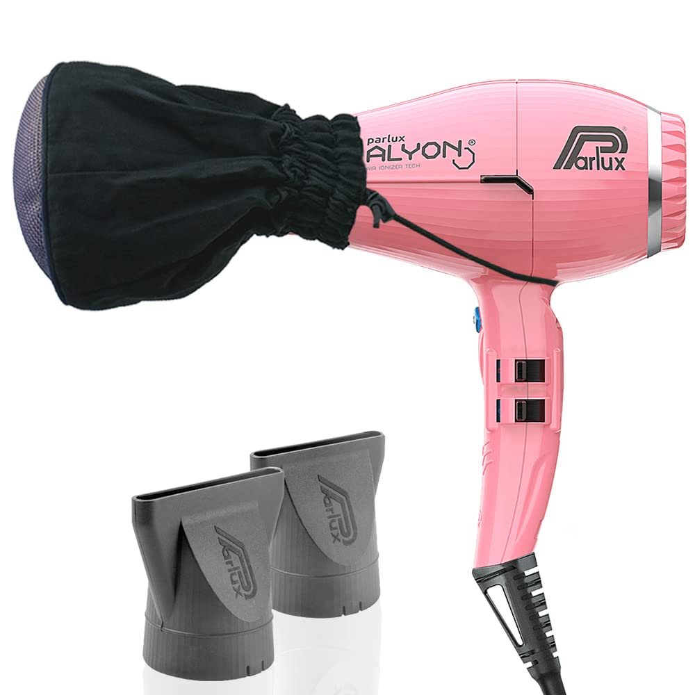 Parlux Alyon Pink Professional Hair Dryer with M Hair Designs Metal Mesh Diffuser - 2 Piece Styling Bundle for Salon-Quality Blowouts & Curly Hair Care at Home