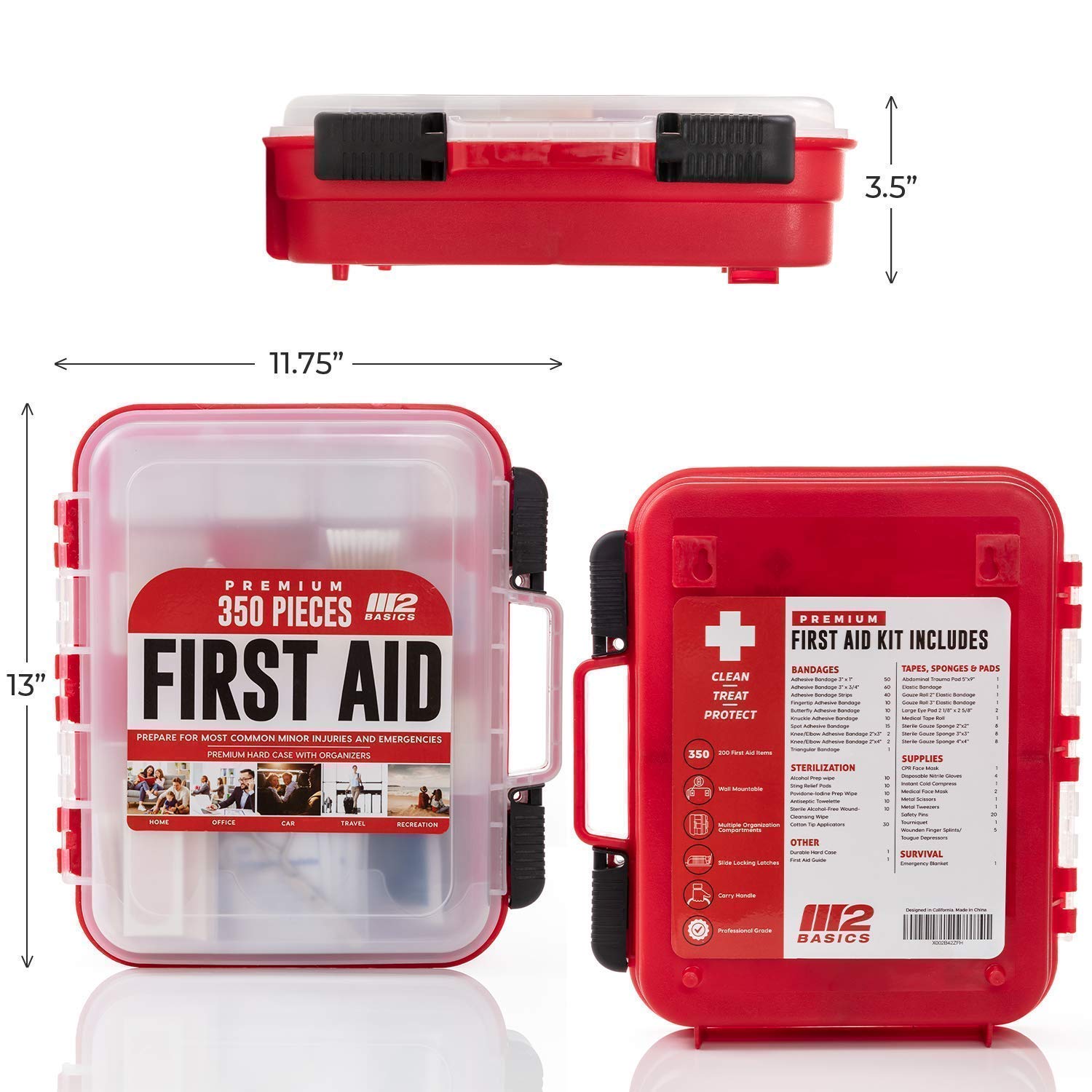 M2 BASICS First Aid Kit Bundle - 3 Pack (2) 350 Piece + (1) 300 Piece Emergency Medical Supplies for Home, Car, Camping & Workplace Safety