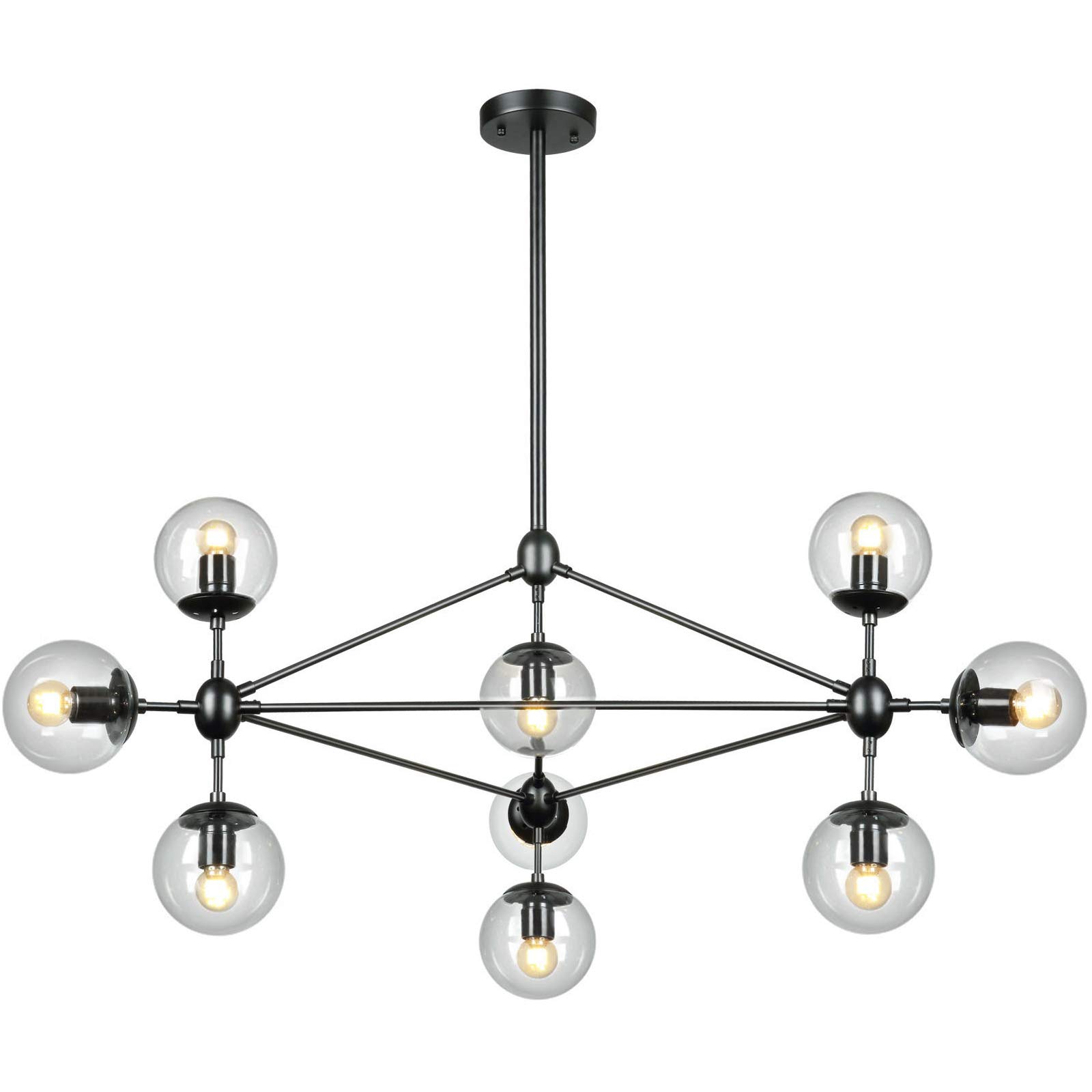 Modern Black DNA 10-Light Chandelier with Globe Glass Shade - Elegant Lighting Fixture for Kitchen Island, Dining Room & Living Room | Perfect for Farmhouse, Industrial & Contemporary Home Decor