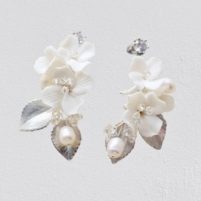 McKenna Ceramic Floral Bridal Earrings for Weddings – Elegant Gold & Silver Dangle Earrings for Brides, Bridesmaids, and Special Occasions