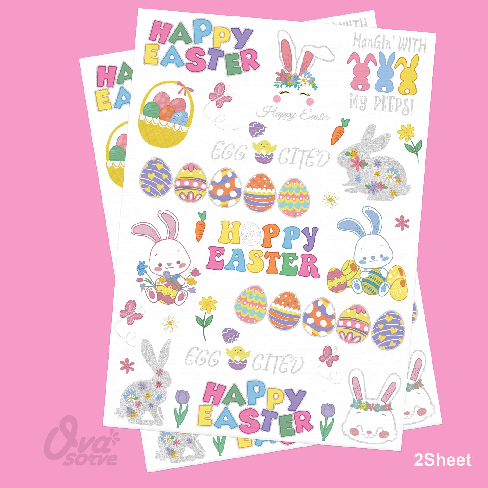 56 Glitter Easter Temporary Tattoos - Bunny & Egg Designs for Easter Basket Stuffers, Spring Crafts & Kids Activities - Perfect for Easter Decorations, Party Favors & DIY Art Projects