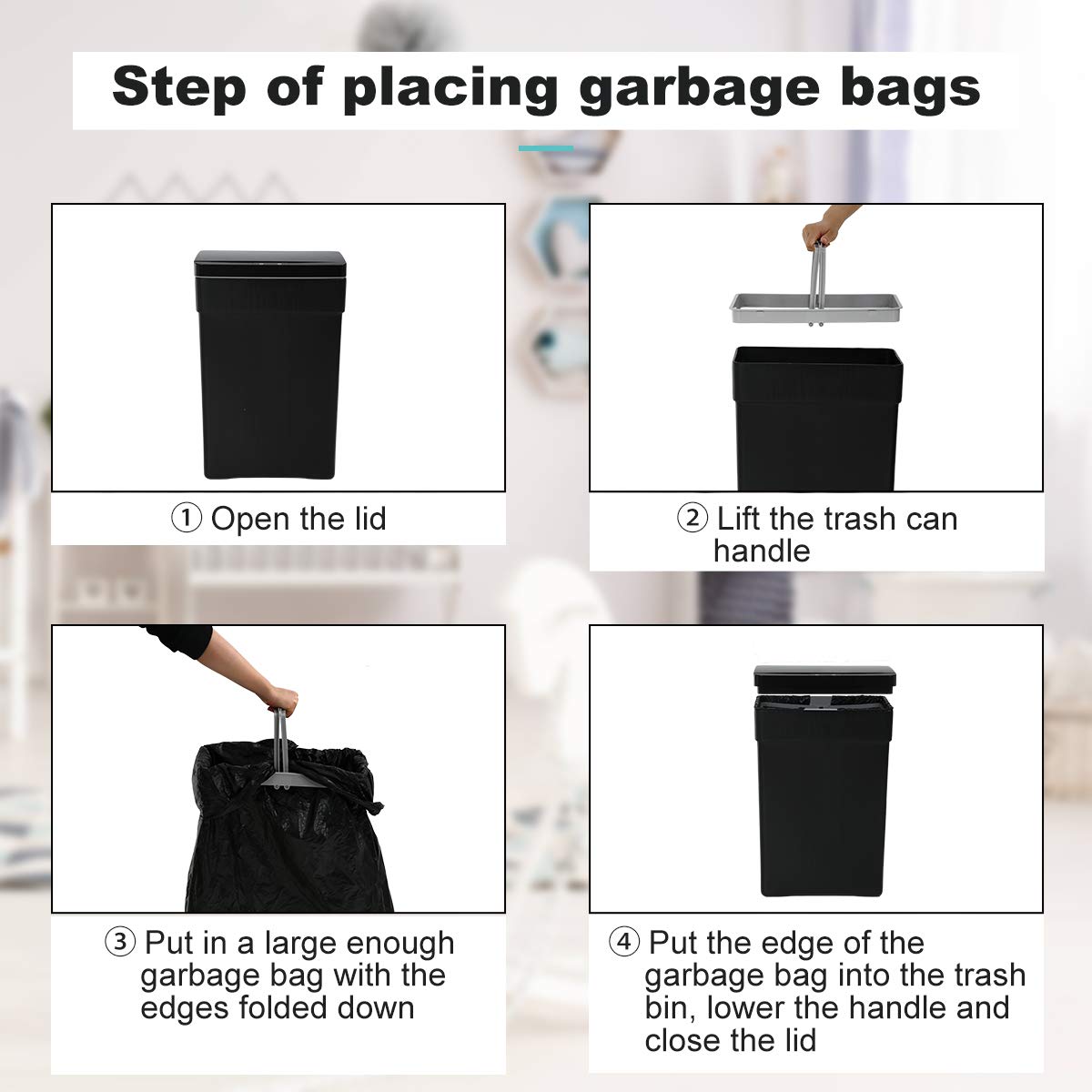 Automatic Motion Sensor Trash Can 13 Gallon/50L - Touchless Kitchen Garbage Bin with Lid, High Capacity Plastic Waste Basket for Bathroom, Bedroom, Home Office - Black (Ideal for Hands-Free Disposal in Busy Kitchens & Hygiene-Conscious Spaces)