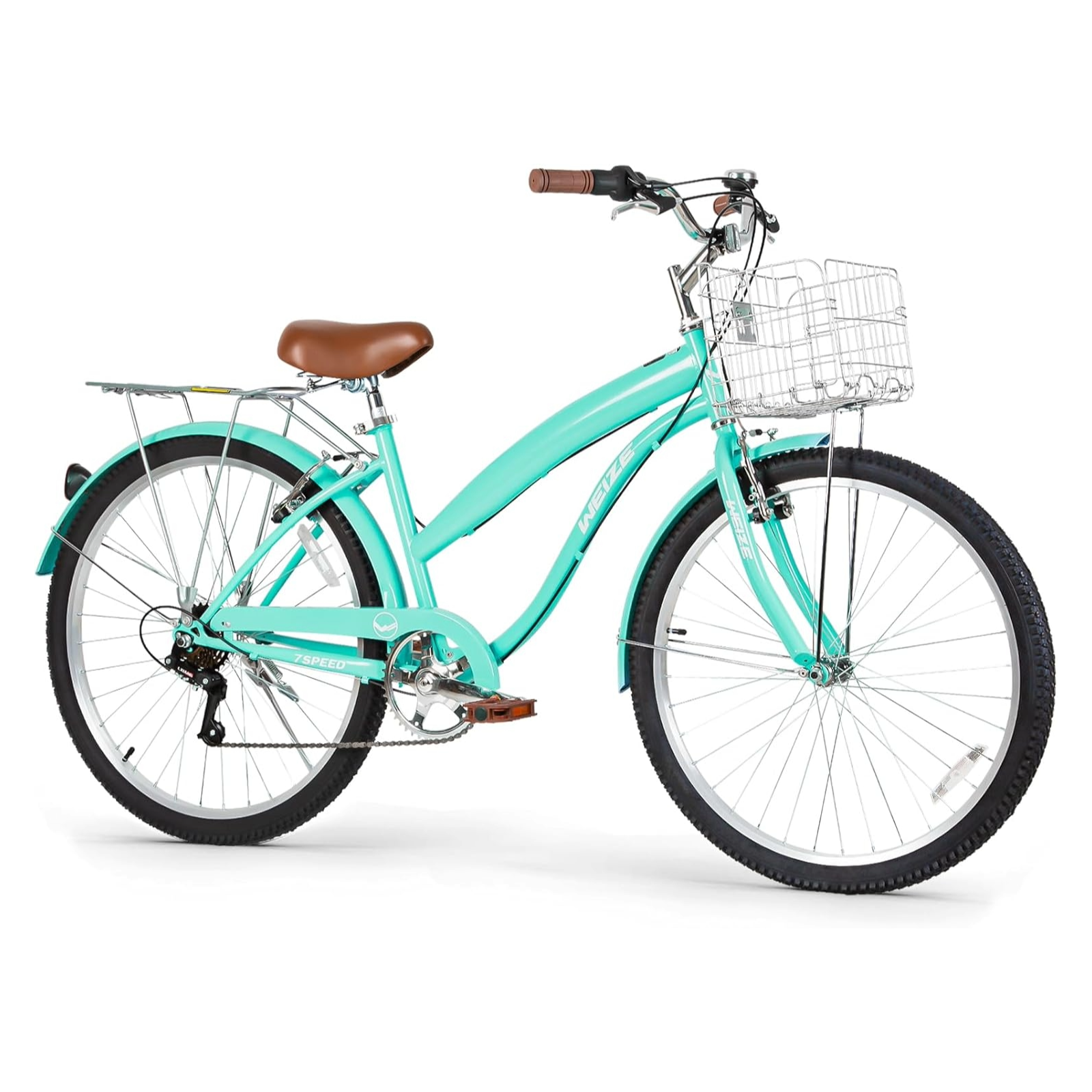 WEIZE 26 Inch Teal Beach Cruiser Bike - 7 Speed Comfortable Commuter Bicycle for Men & Women, Perfect for Leisure Rides, Beach Cruising & City Commuting