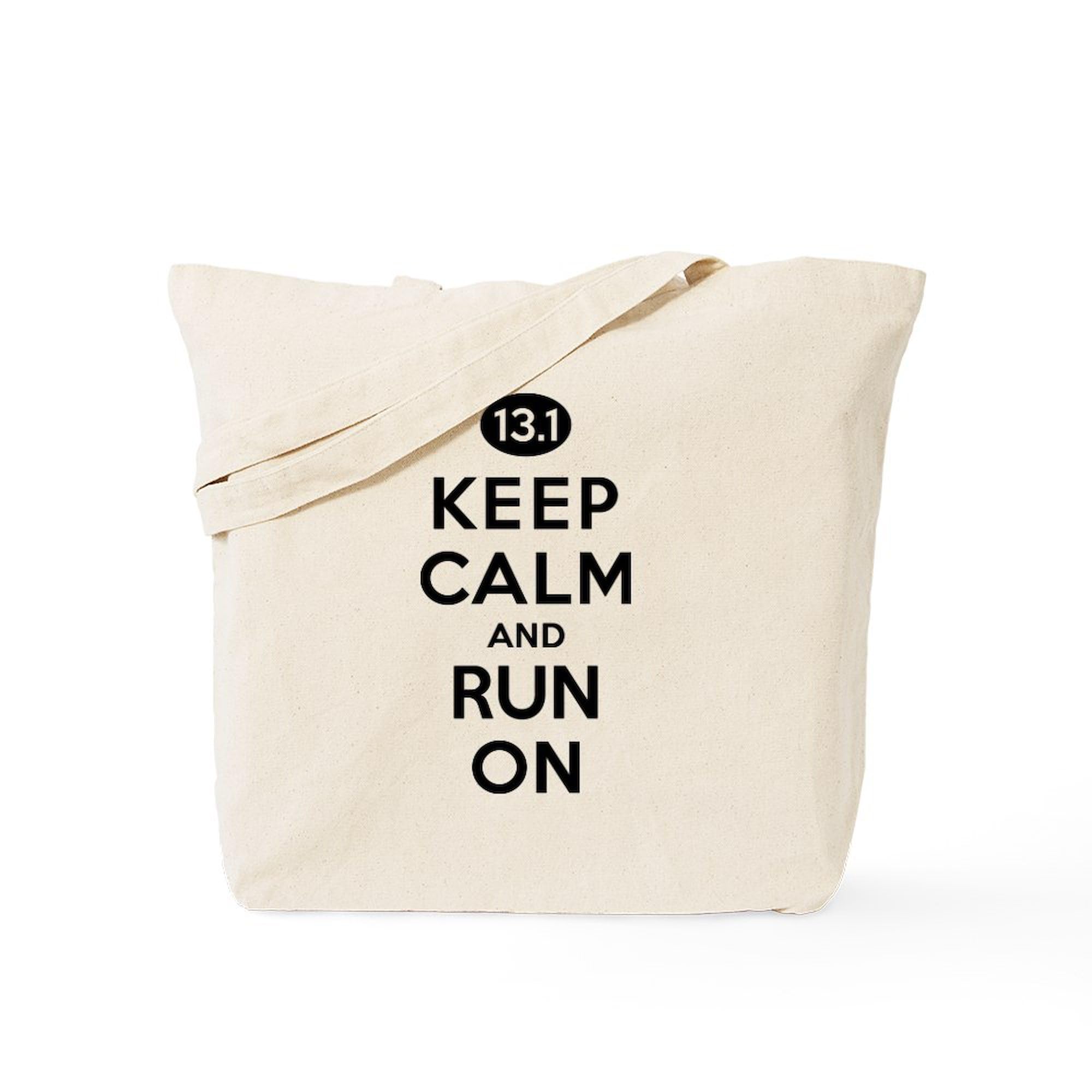 Keep Calm And Run On 13.1 Tote Bag - Natural Canvas Reusable Shopping Bag for Gym, Work, Groceries & Everyday Use