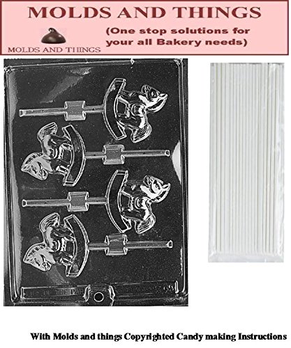 Rocking Horse Lollipop Chocolate Candy Mold Kit with Molding Instructions & 50 Lollipop Sticks - Perfect for DIY Candy Making, Birthday Parties, and Holiday Treats