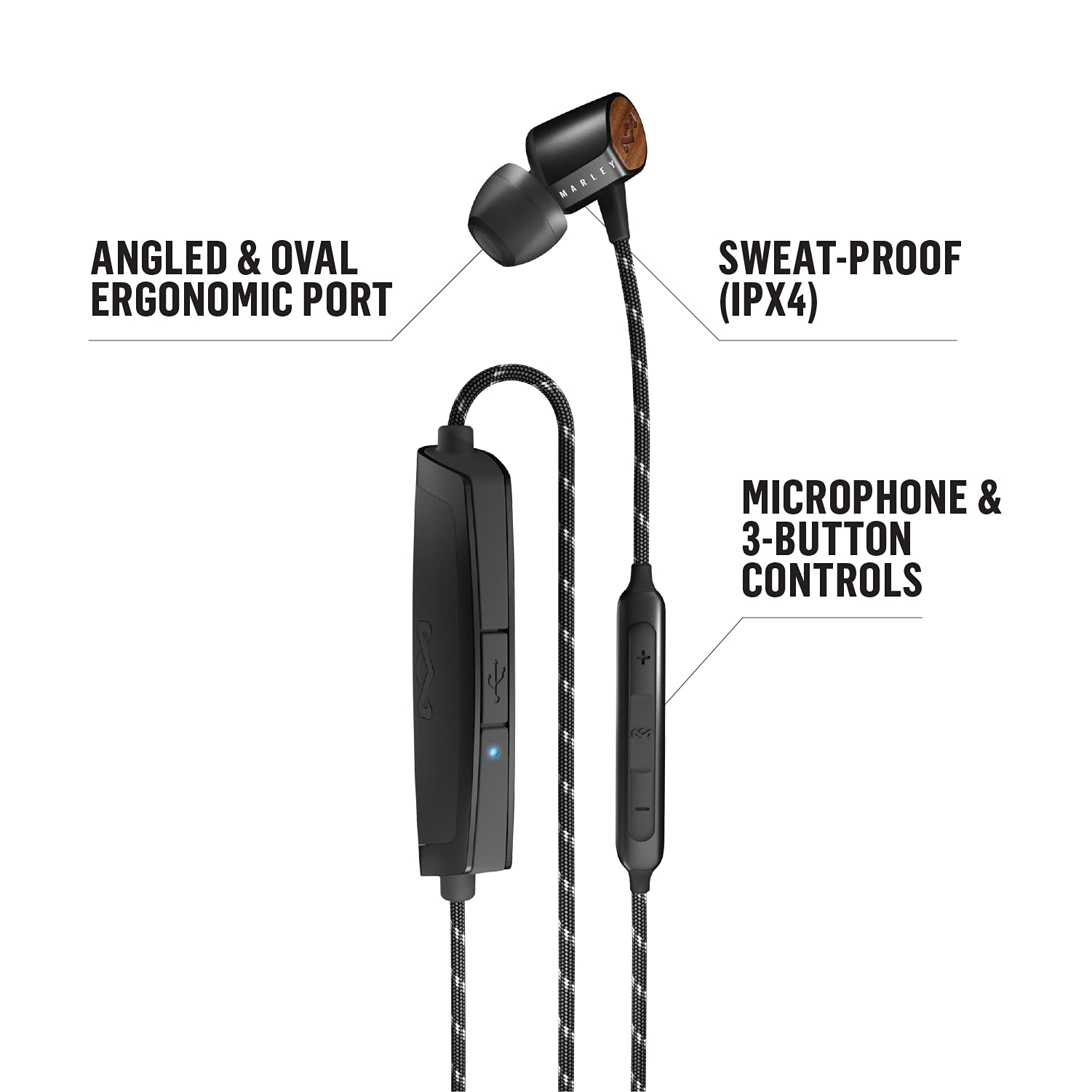 House of Marley Uplift 2 Wireless Bluetooth Headphones with Mic - 10 Hour Playtime, Eco-Friendly Materials (Black) | Perfect for Workouts, Commuting & Travel